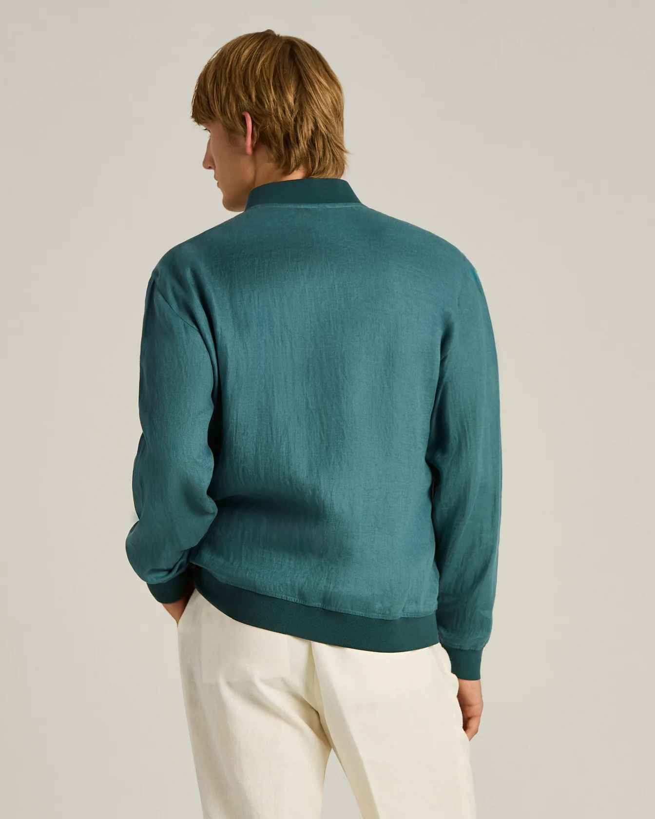 PURE LINEN JACKET WITH ZIP IN CORNFLOWER BLUE - Image 3