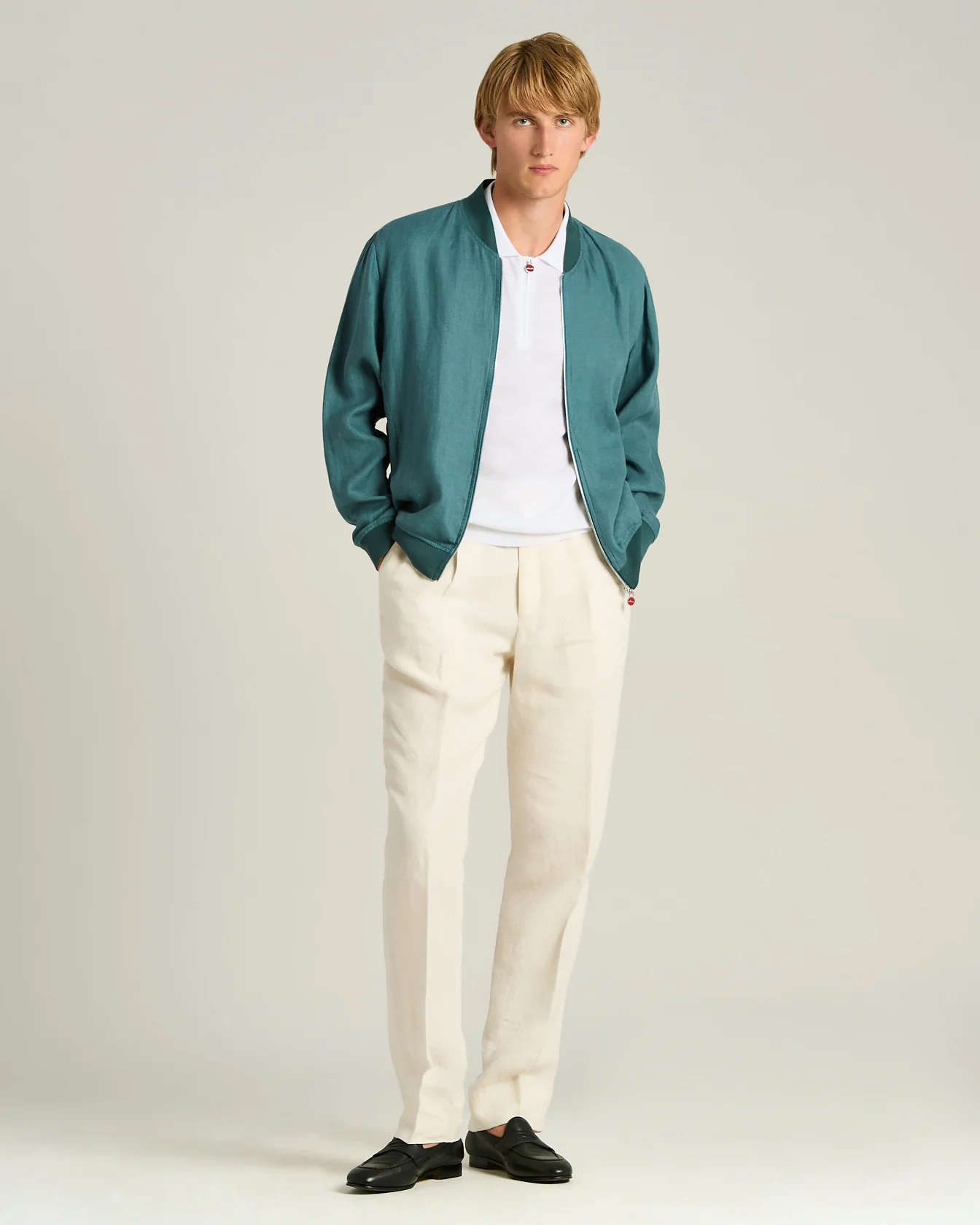PURE LINEN JACKET WITH ZIP IN CORNFLOWER BLUE - Image 5
