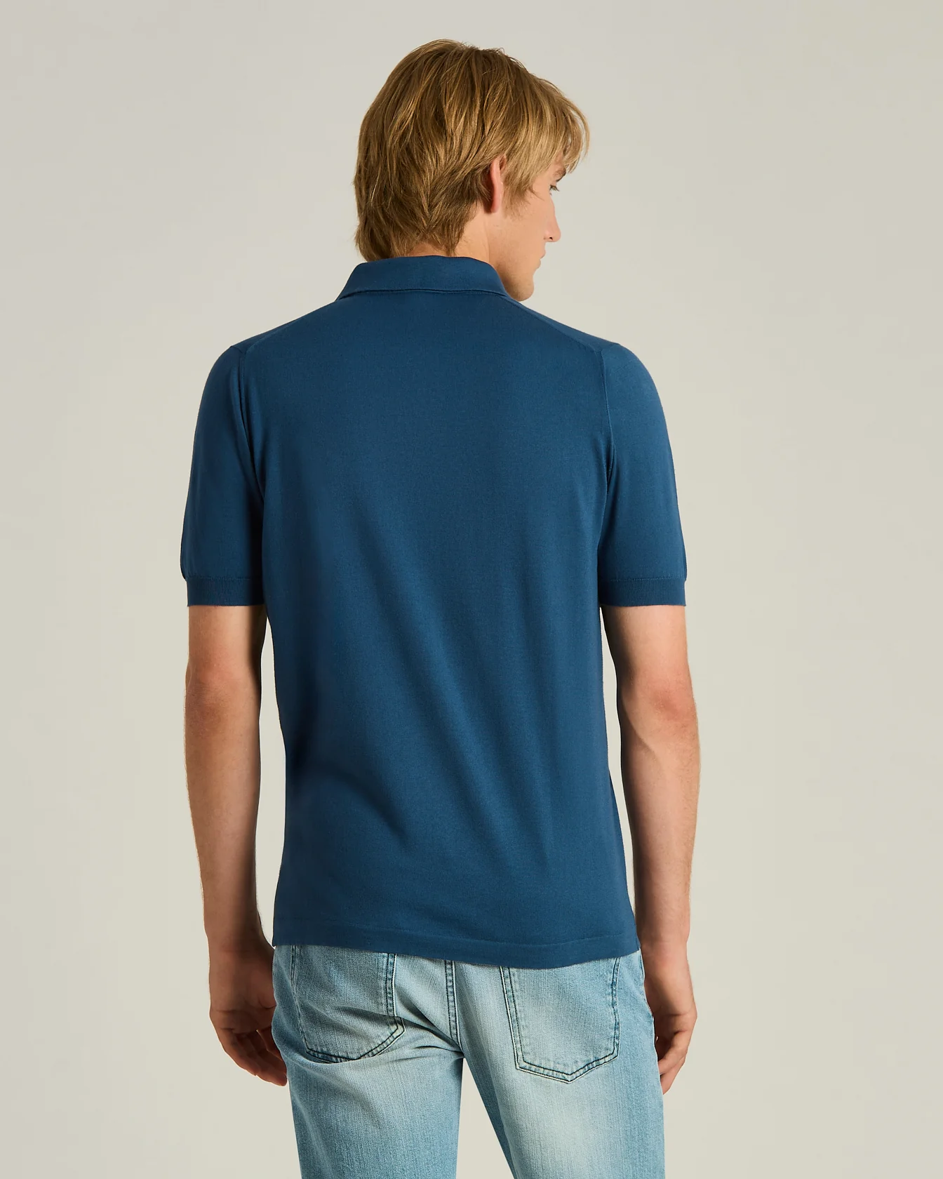 PURE COTTON BLUE POLO SHIRT AVIO WITH MOTHER OF PEARL BUTTONS - Image 3