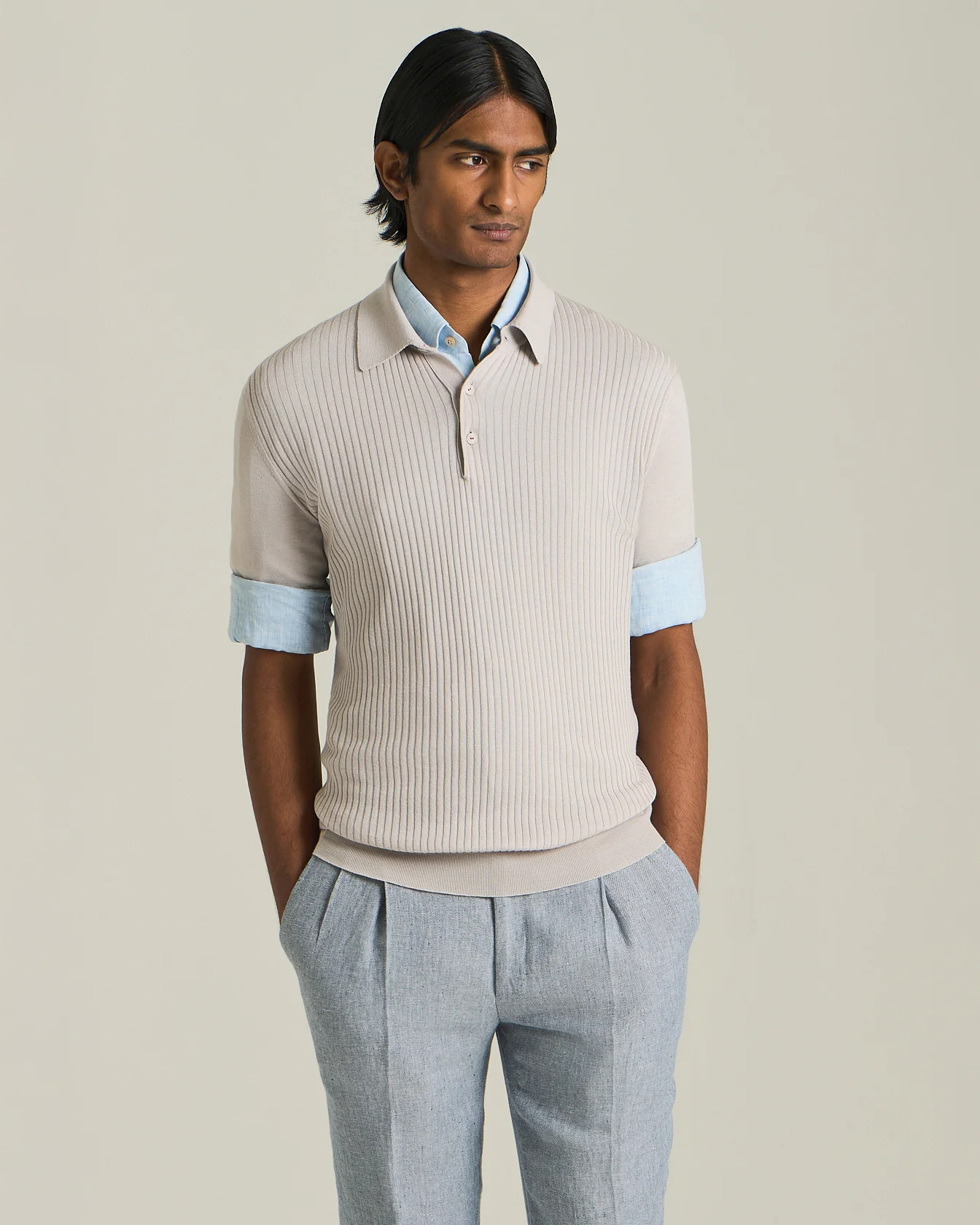 COTTON POLO SHIRT WITH SIMPLE RIBBED PATTERN - Image 2