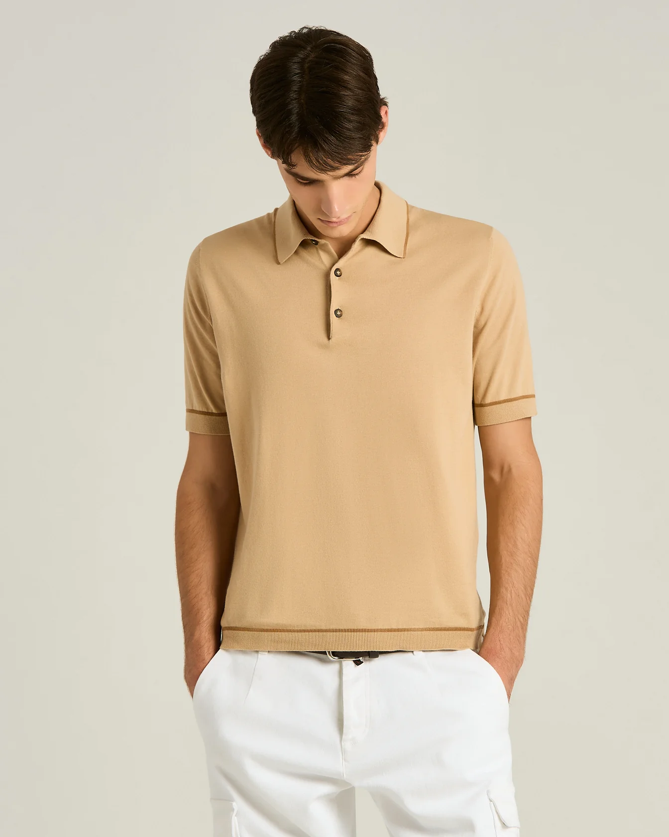 COTTON KNIT SHORT SLEEVED POLO SHIRT IN ROPE BRICK - Image 2