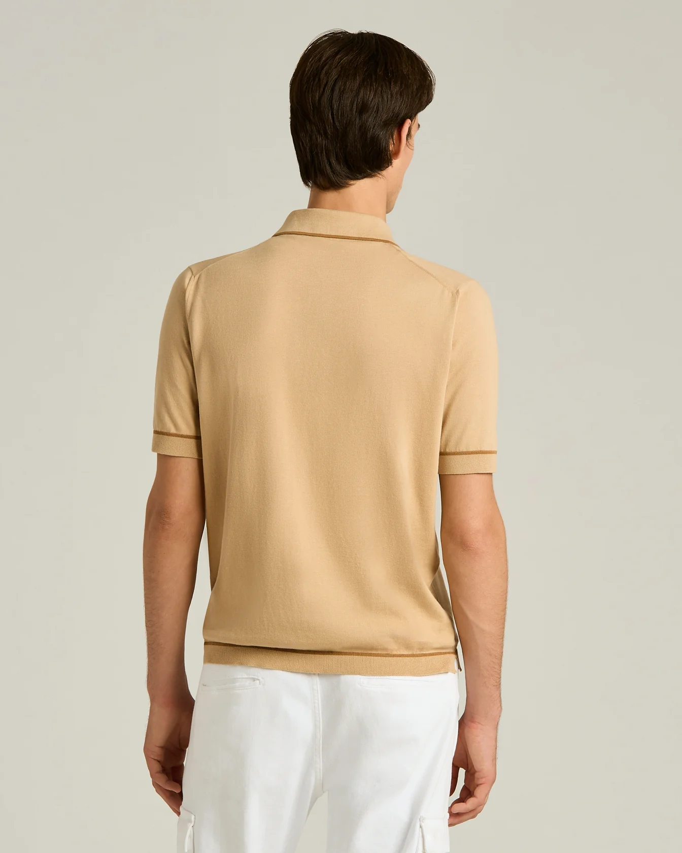 COTTON KNIT SHORT SLEEVED POLO SHIRT IN ROPE BRICK - Image 3