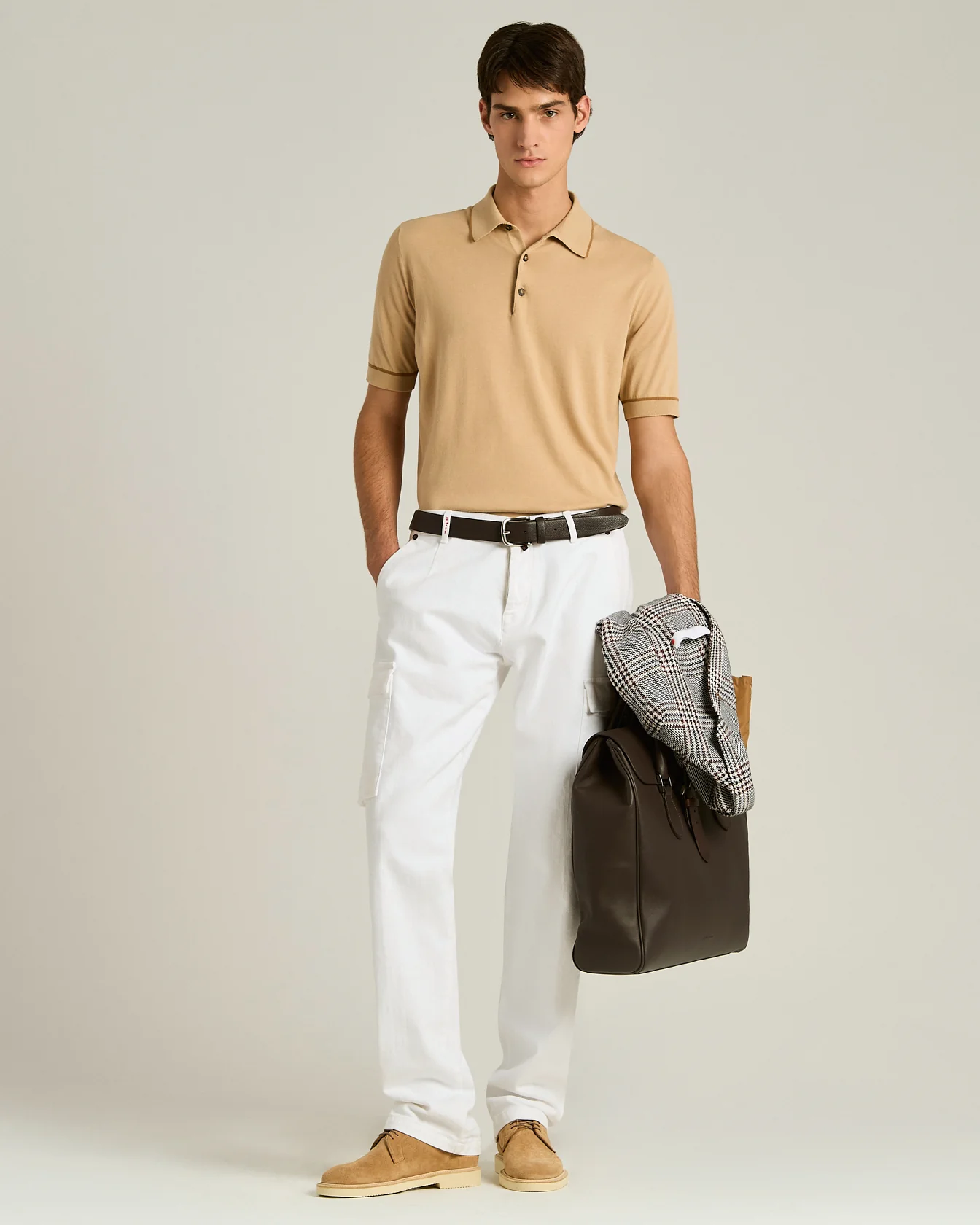 COTTON KNIT SHORT SLEEVED POLO SHIRT IN ROPE BRICK - Image 5