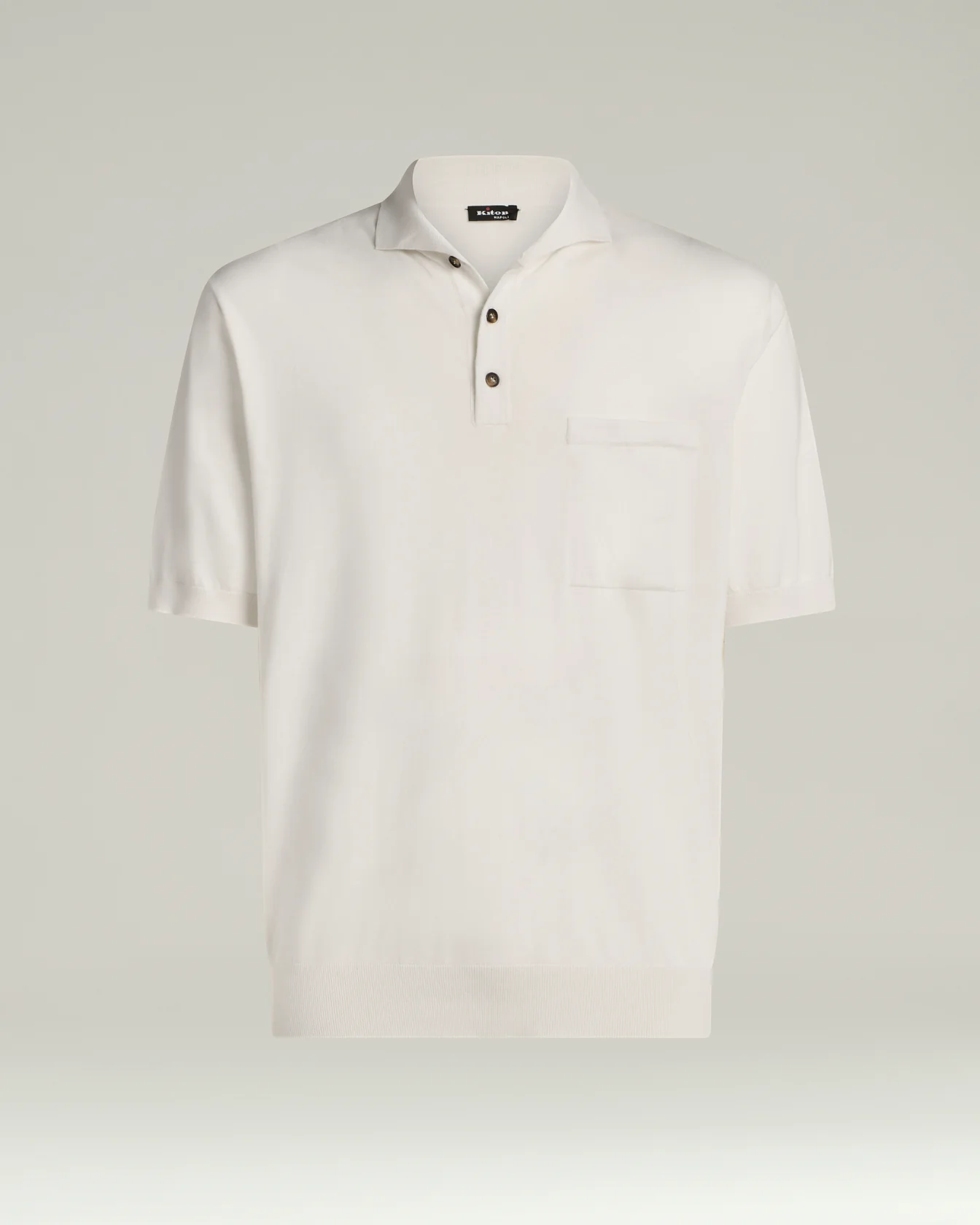 COTTON AND SILK KNIT SHORT SLEEVED POLO SHIRT IN WHITE