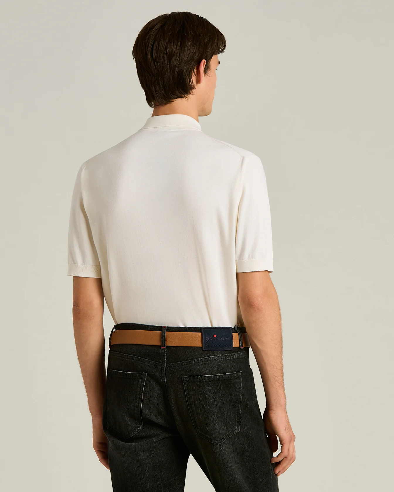 COTTON AND SILK KNIT SHORT SLEEVED POLO SHIRT IN WHITE - Image 3