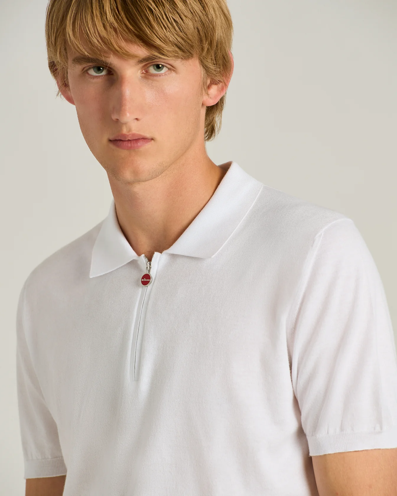 WHITE PURE COTTON ZIPPERED POLO SHIRT - Image 4
