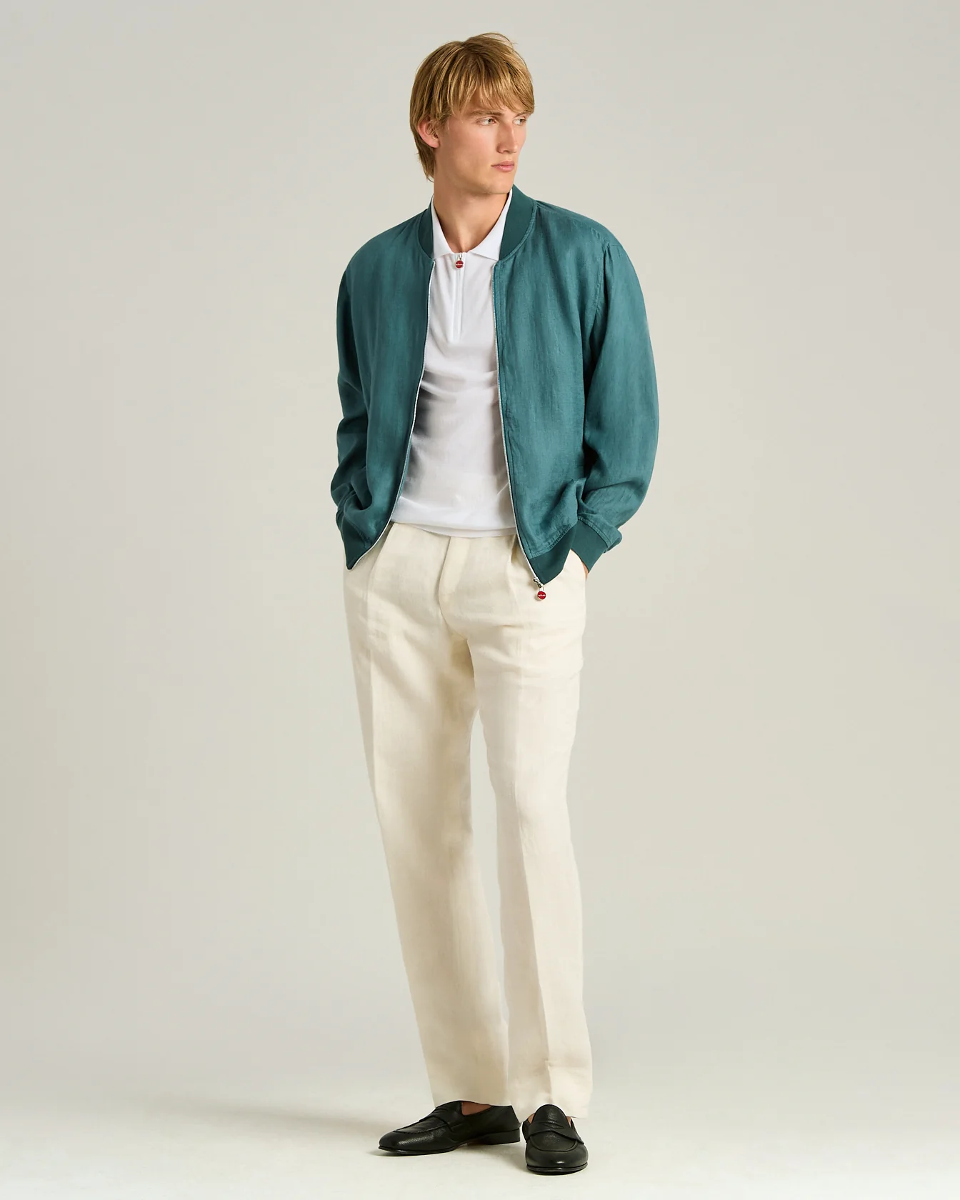 WHITE PURE COTTON ZIPPERED POLO SHIRT - Image 5