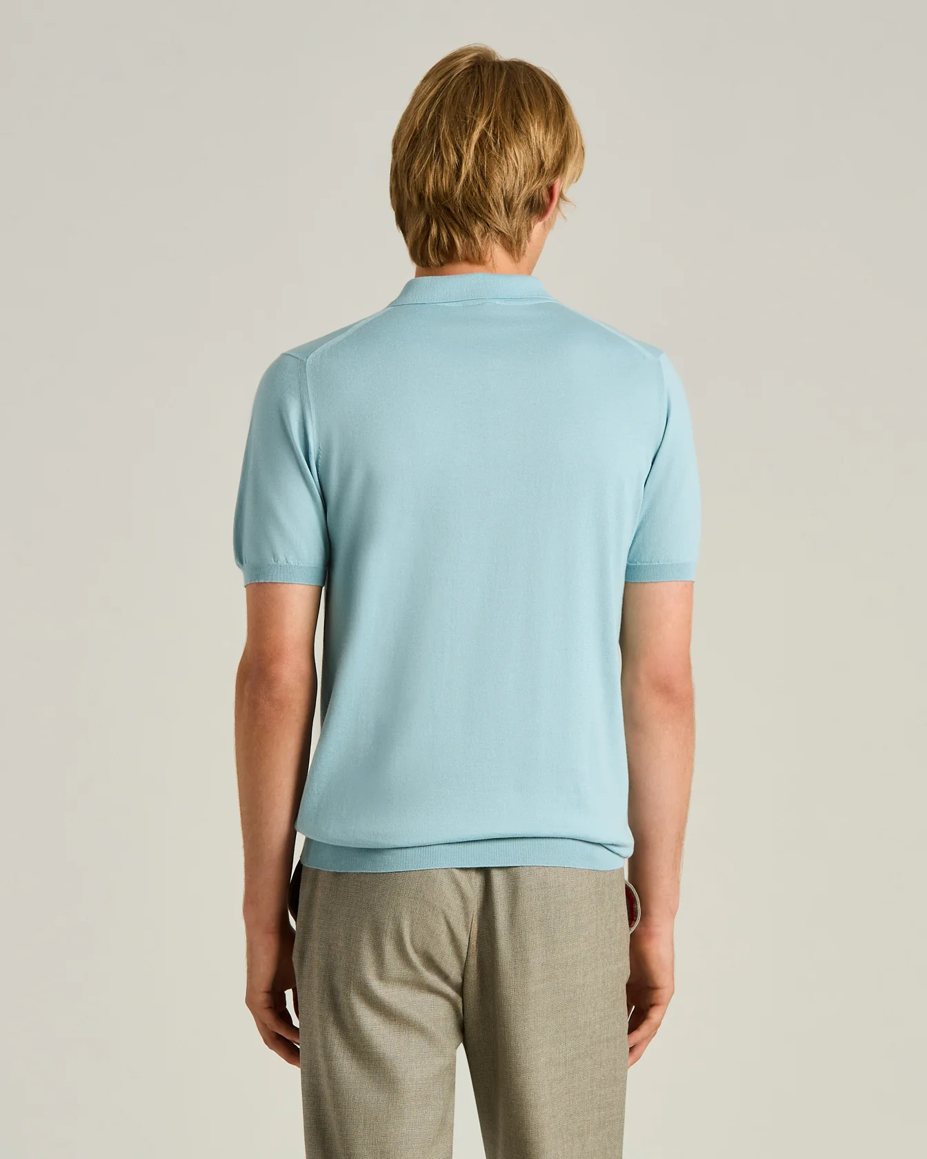 PURE COTTON ZIPPED POLO SHIRT IN POWDER BLUE - Image 3