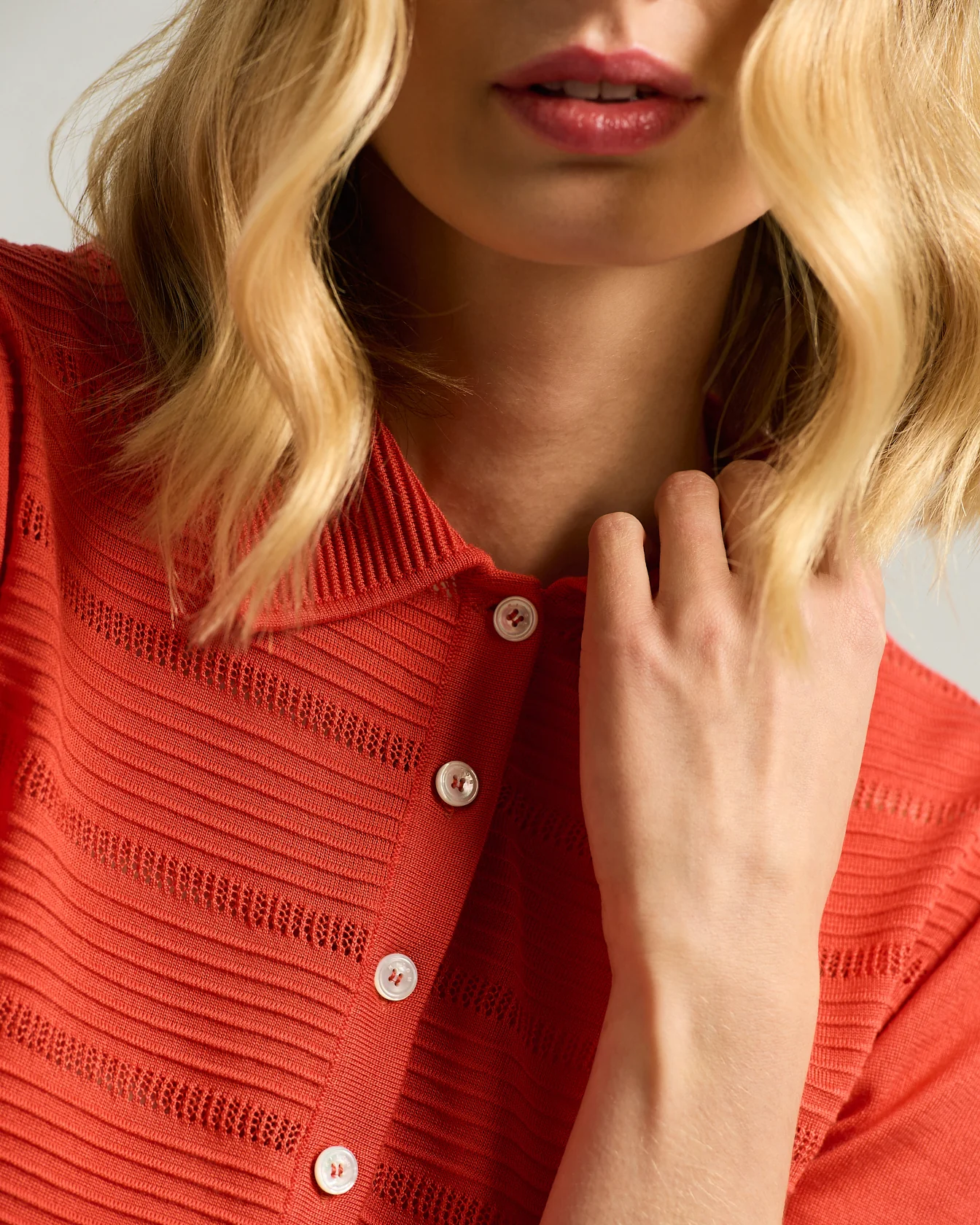 CORAL SILK POLO SHIRT WITH METAL ACCESSORIES - Image 4