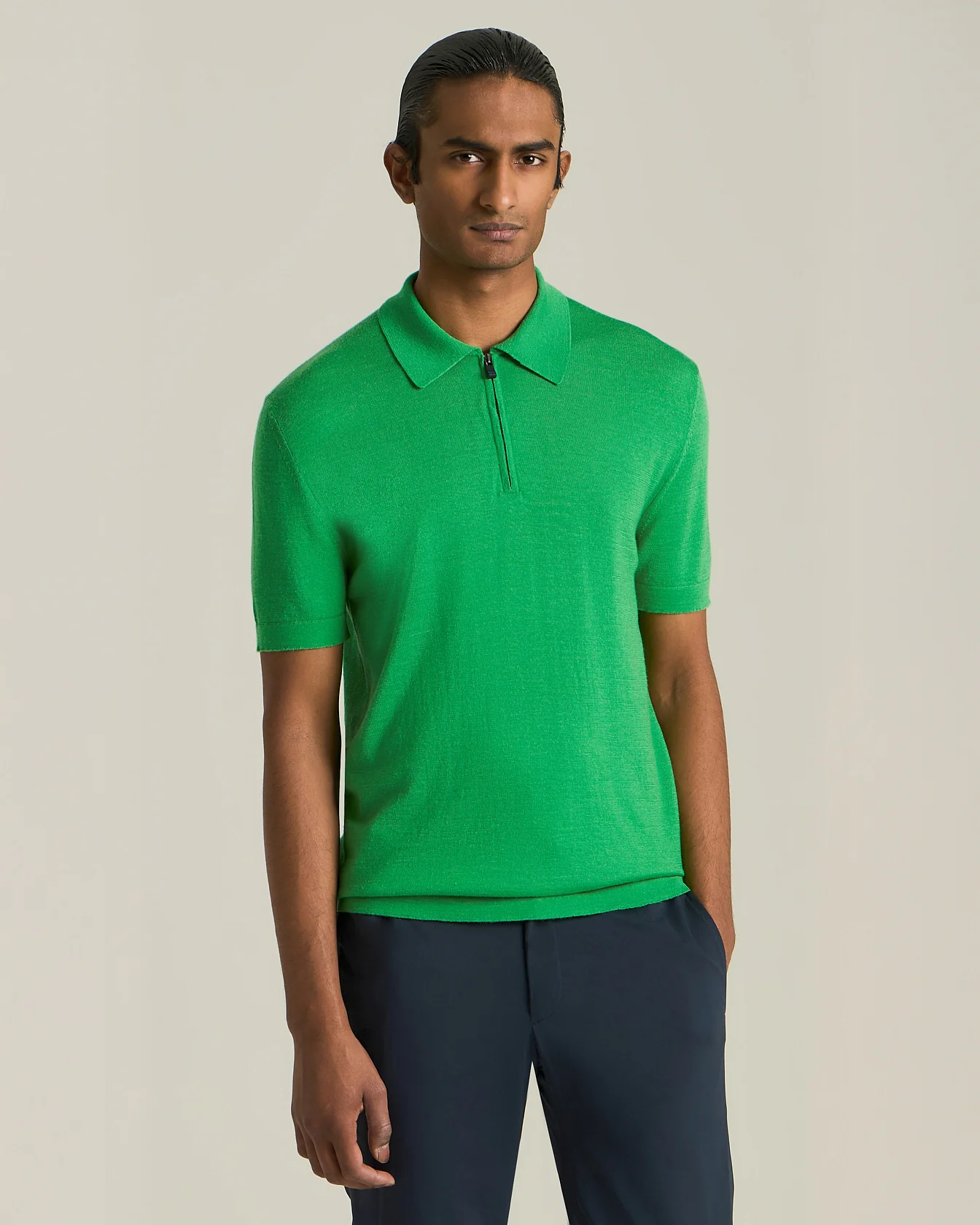 KNT DELUXE WOOL AND SILK ZIP-UP POLO SHIRT - Image 2