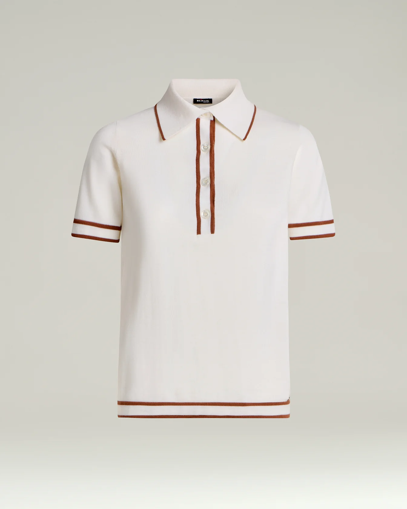 FINE WOOL POLO SHIRT WITH WHITE AND HAZELNUT CONTRASTING TRIMS