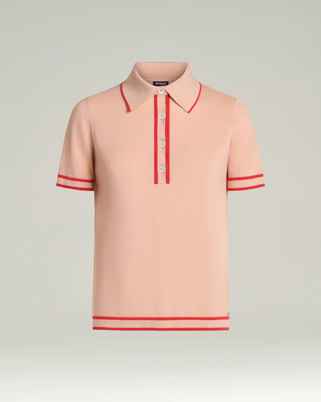 SILK POLO SHIRT WITH PEACH PINK/CORAL CONTRASTING TRIMS