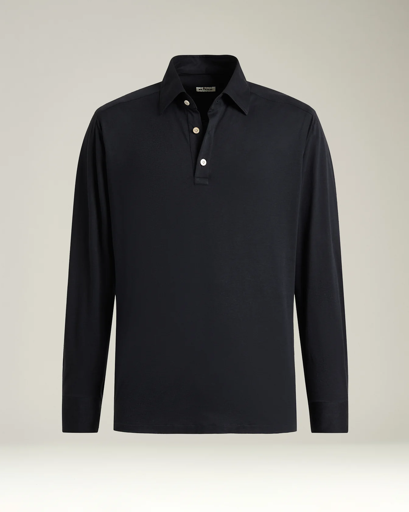 LONG-SLEEVE 'POSITANO' POLO IN NAVY COTTON JERSEY