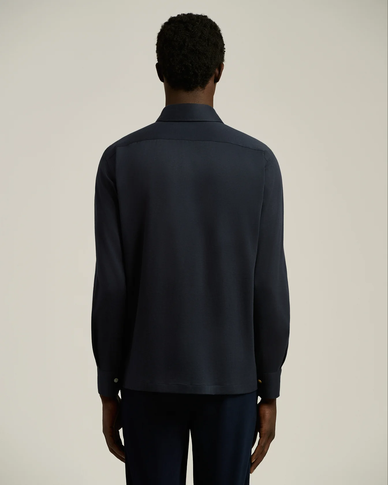 LONG-SLEEVE 'POSITANO' POLO IN NAVY COTTON JERSEY - Image 3