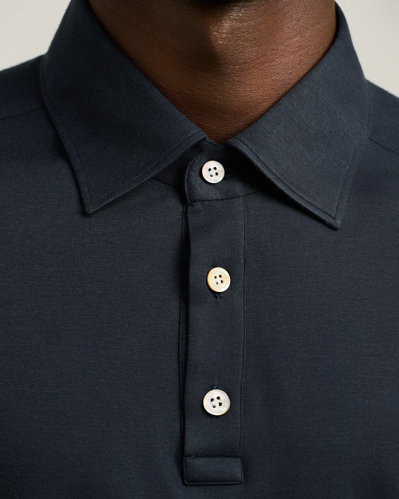 LONG-SLEEVE 'POSITANO' POLO IN NAVY COTTON JERSEY - Image 4