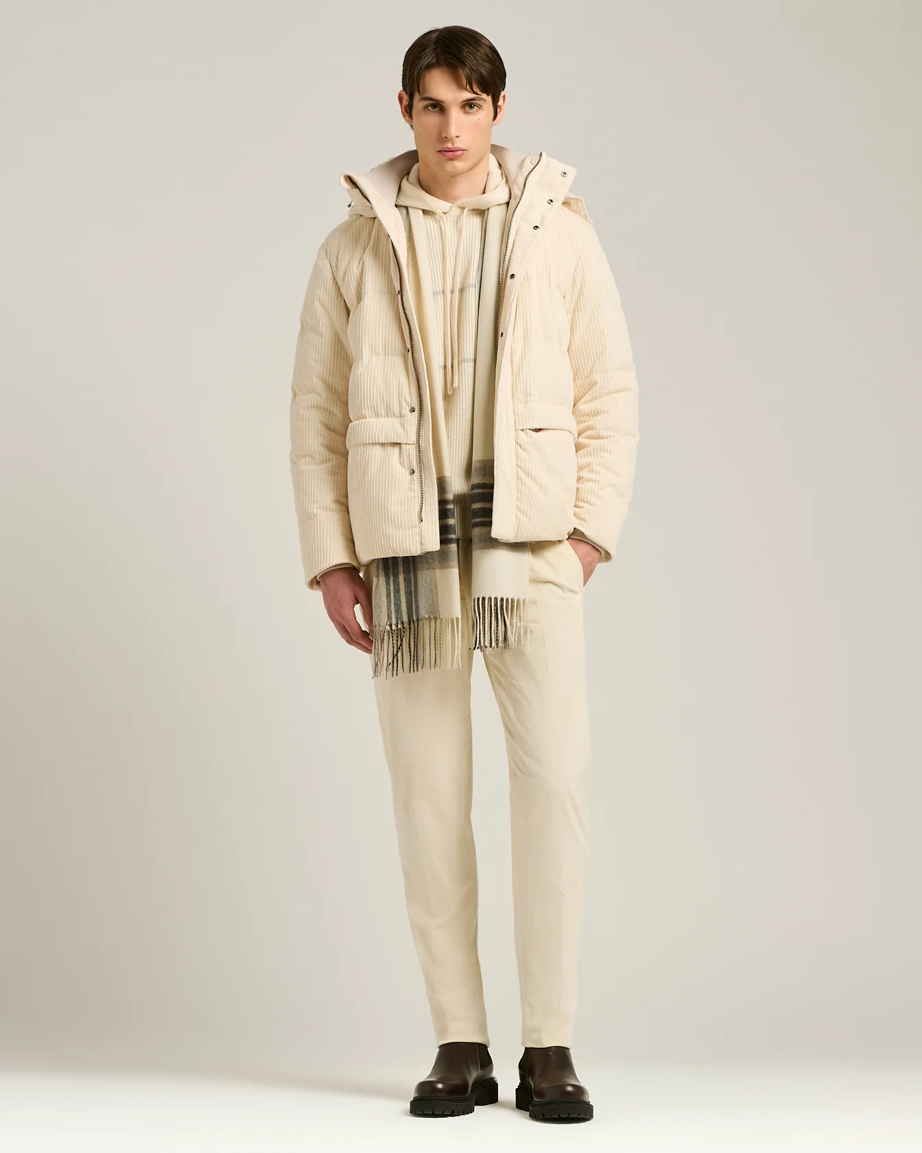CREAM PLAID SCARF IN PURE CASHMERE - Image 5