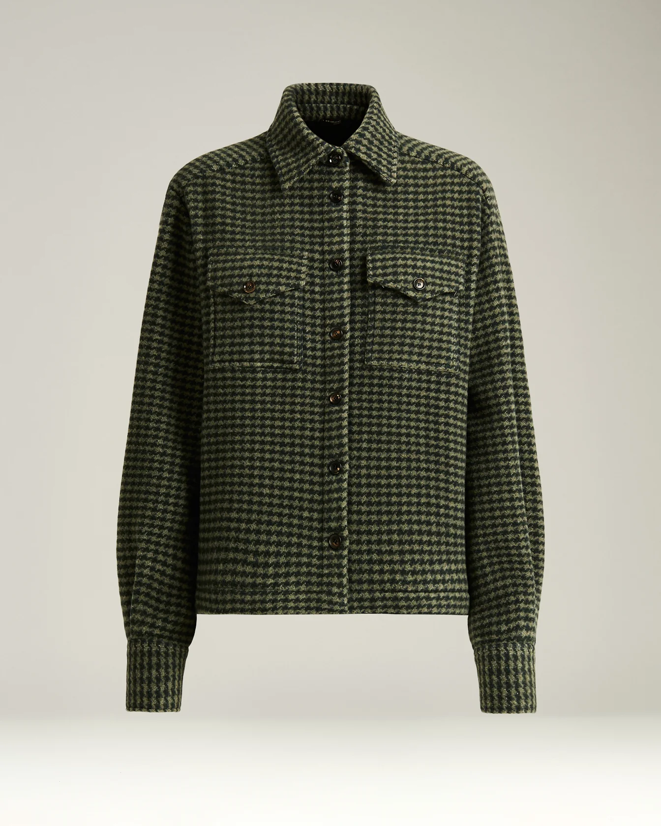GREEN HOUNDSTOOTH PURE CASHMERE OVERSHIRT
