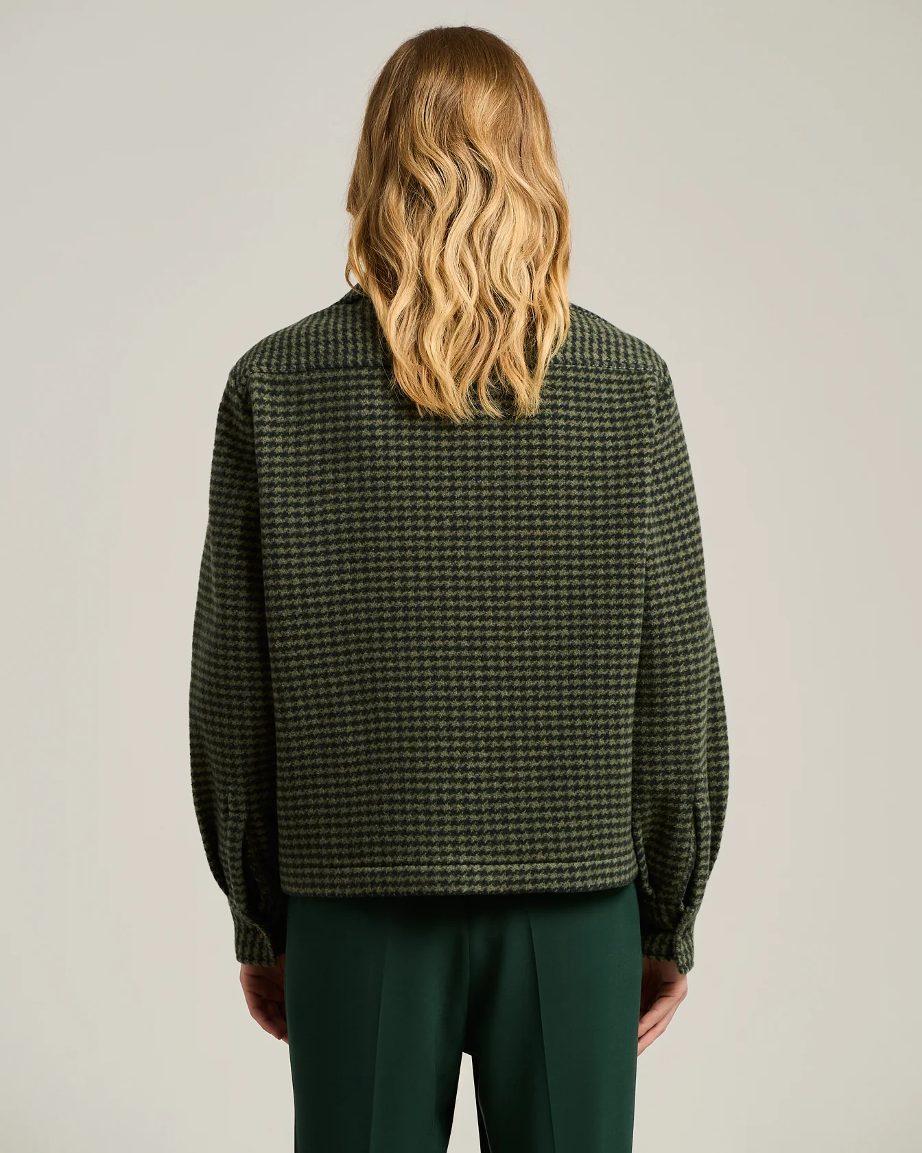 GREEN HOUNDSTOOTH PURE CASHMERE OVERSHIRT - Image 3