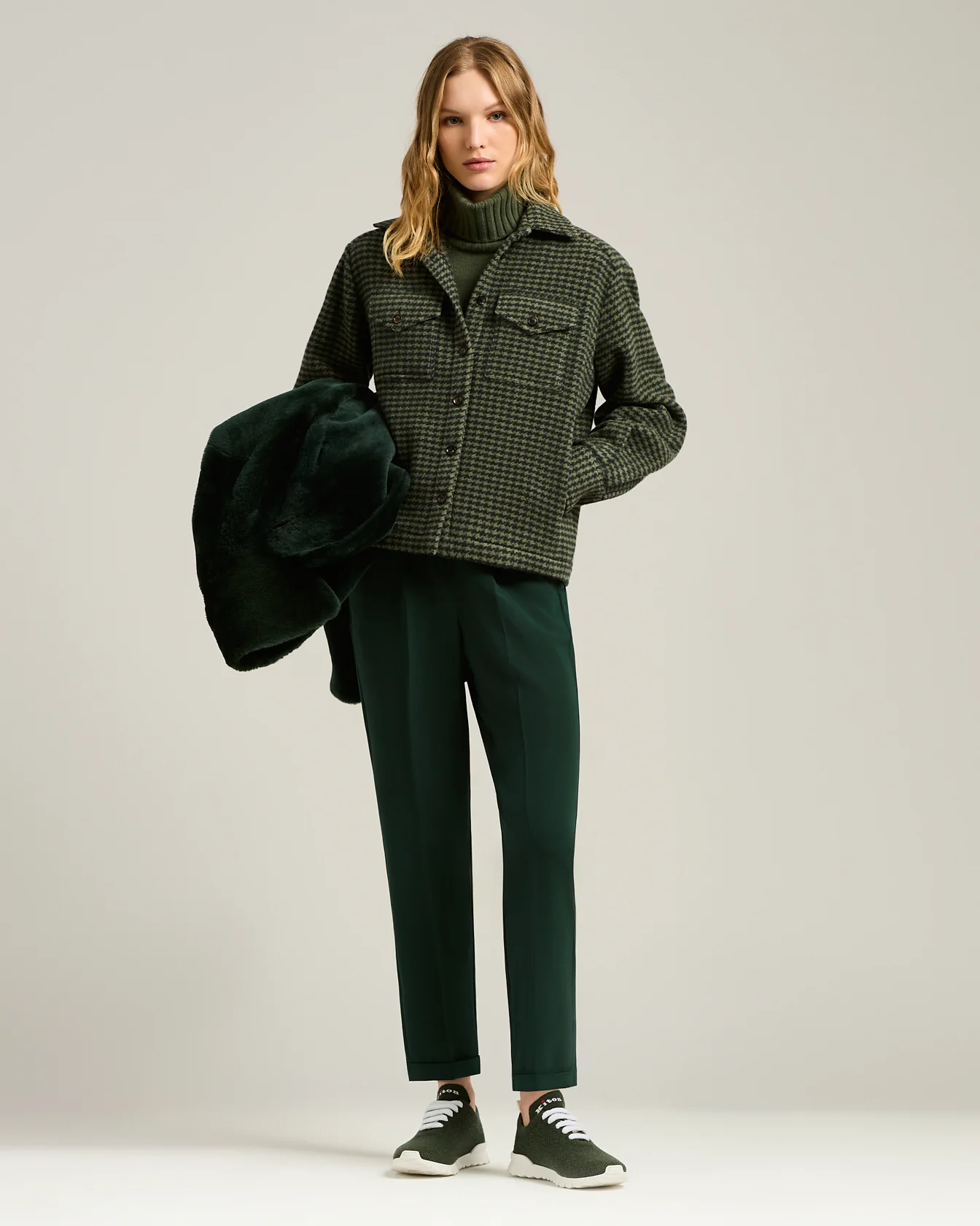 GREEN HOUNDSTOOTH PURE CASHMERE OVERSHIRT - Image 5