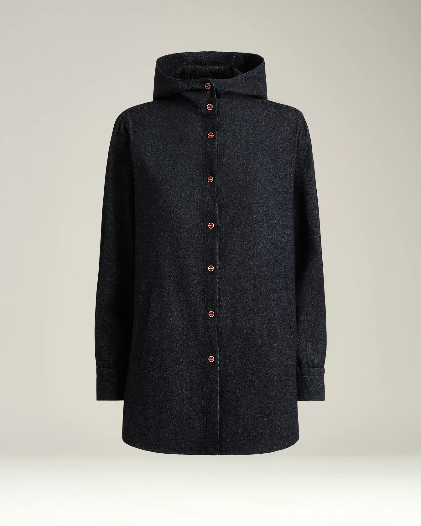 HOODED OVERSHIRT IN CASHMERE COTTON BLEND DARK BLUE
