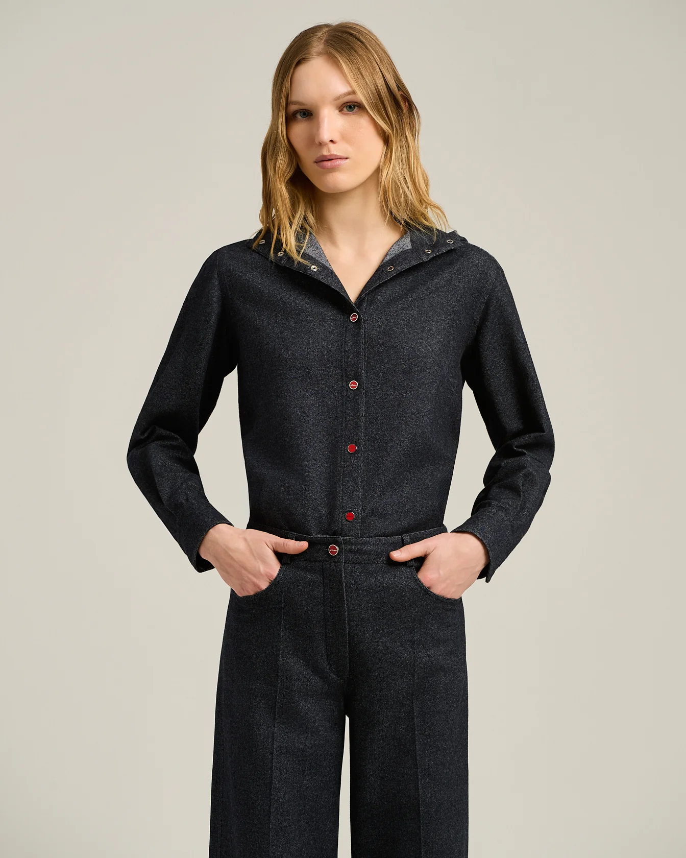 HOODED OVERSHIRT IN CASHMERE COTTON BLEND DARK BLUE - Image 2