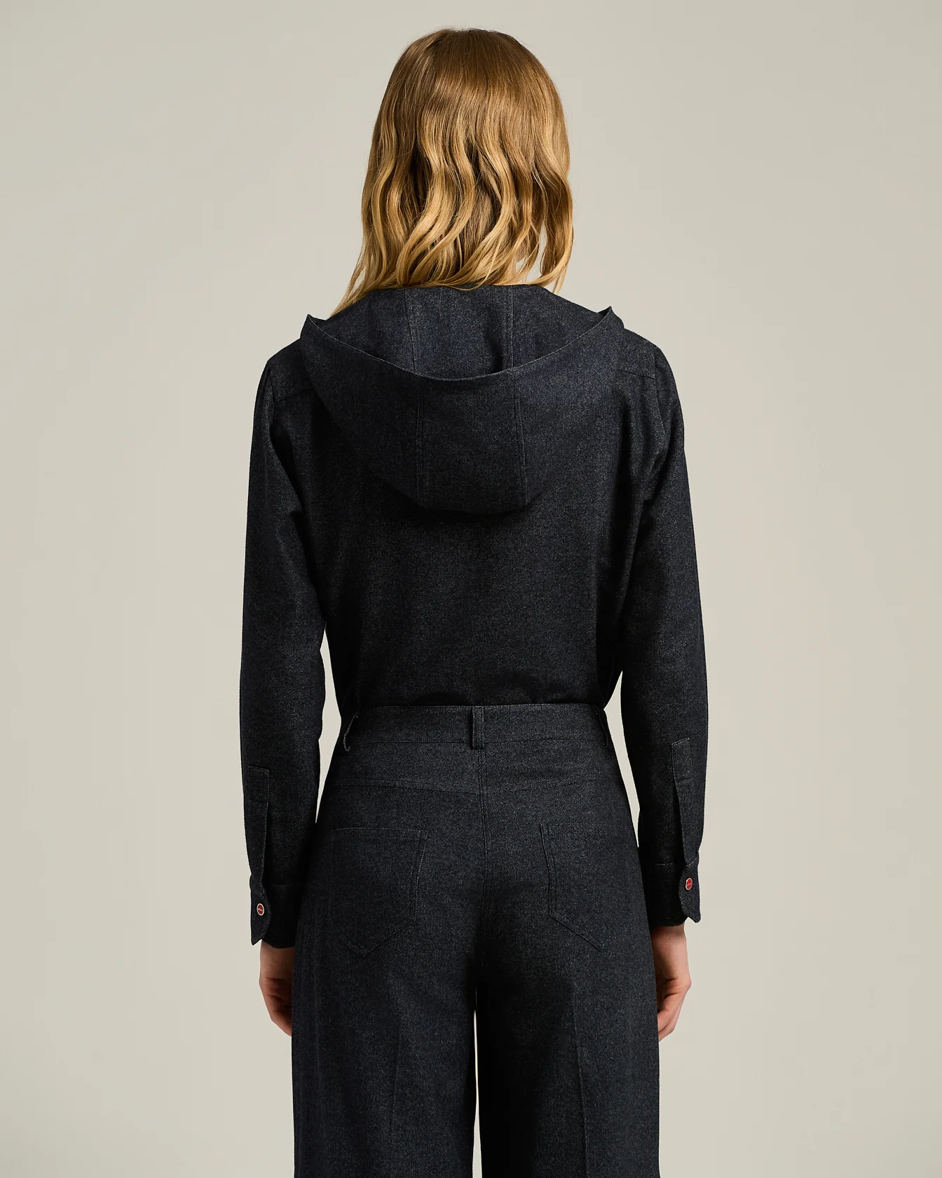 HOODED OVERSHIRT IN CASHMERE COTTON BLEND DARK BLUE - Image 3