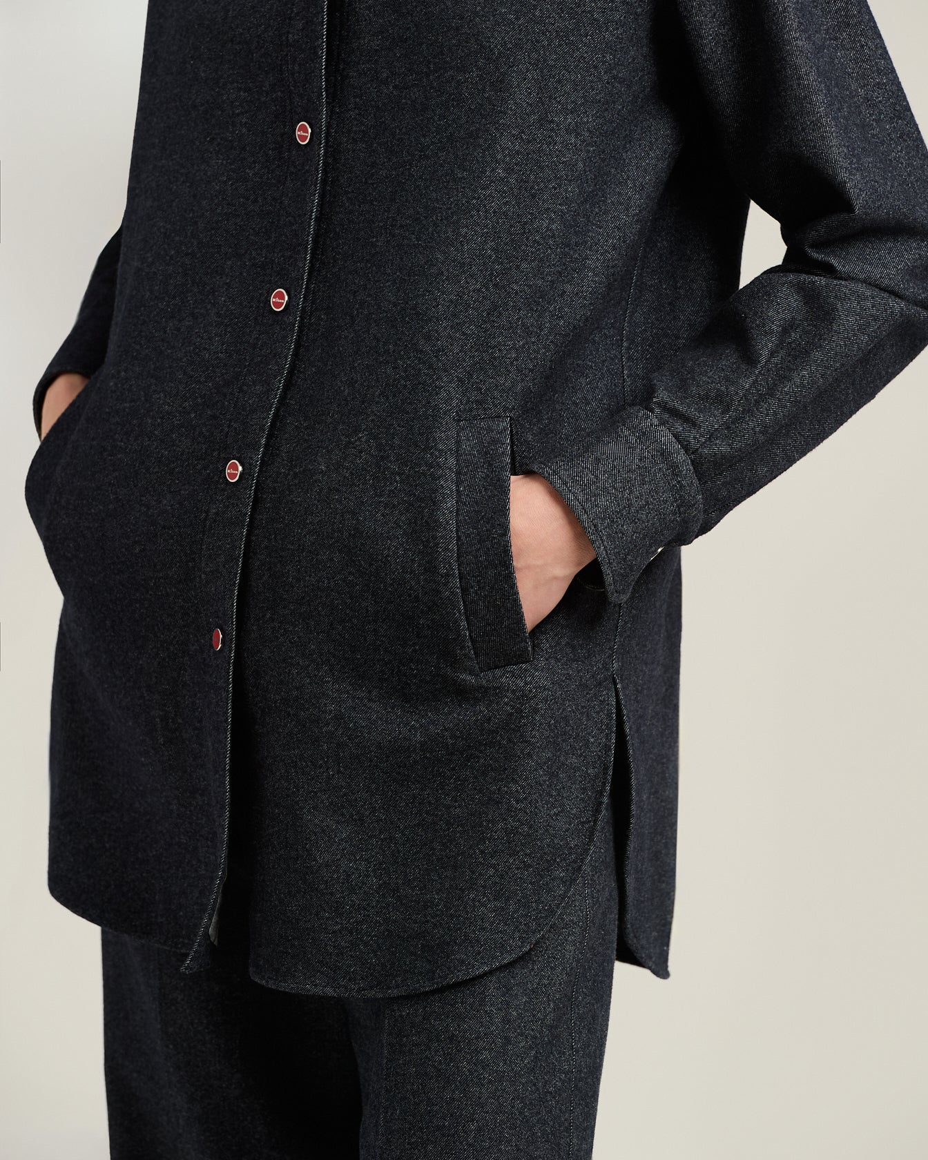 HOODED OVERSHIRT IN CASHMERE COTTON BLEND DARK BLUE - Image 4