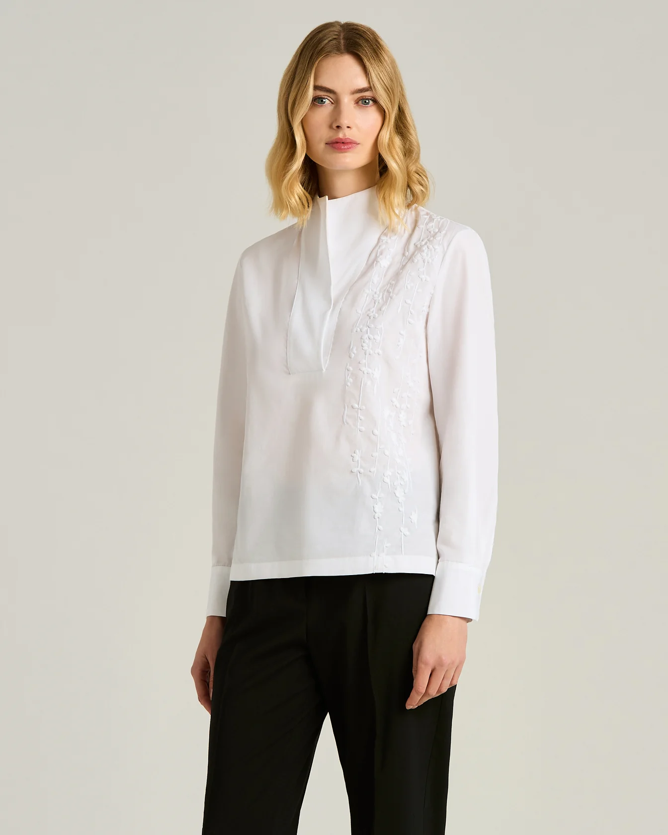 PURE COTTON SHIRT WITH TONAL EMBROIDERY WHITE - Image 2