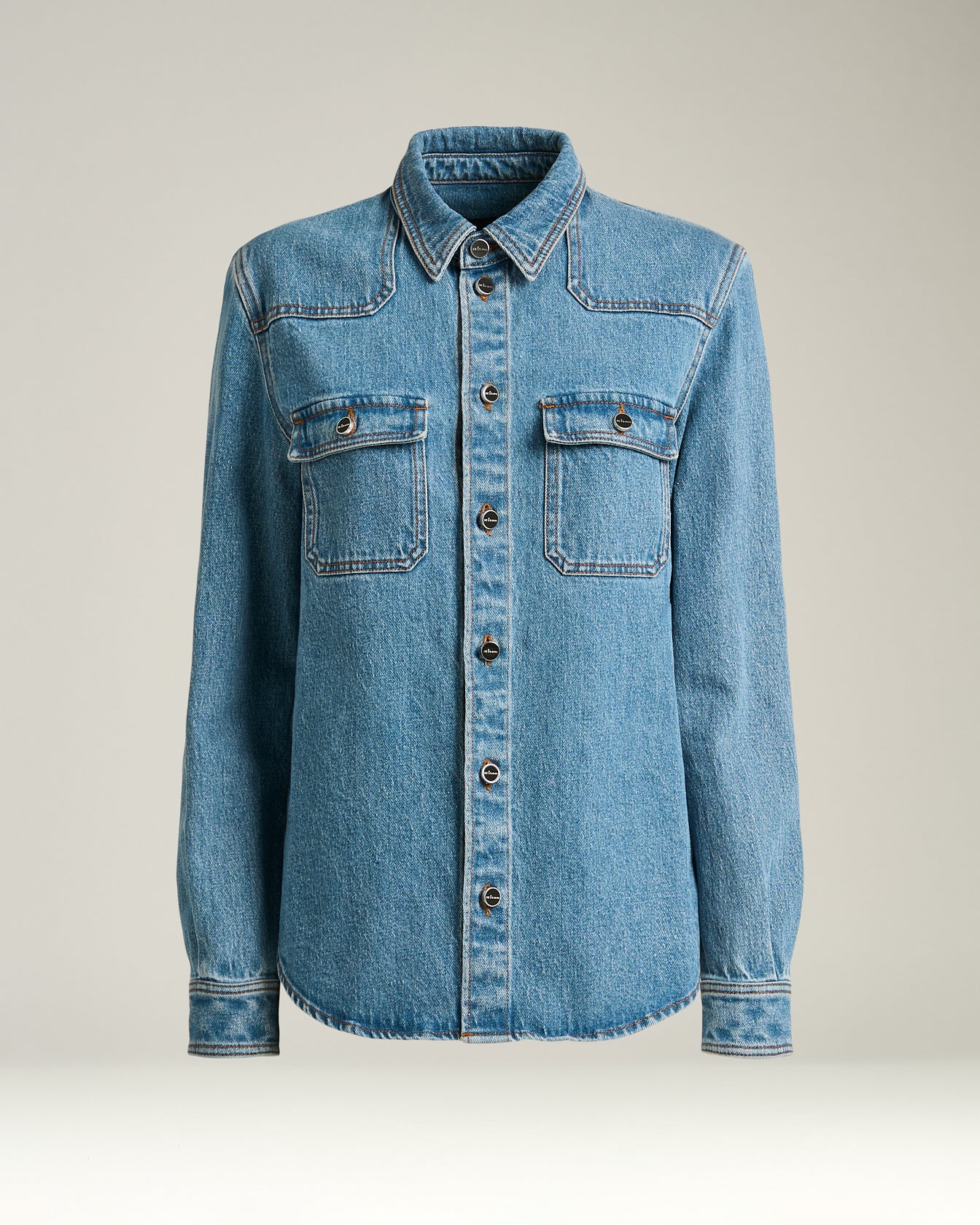 DENIM SHIRT MEDIUM BLUE STRETCH WITH POCKETS