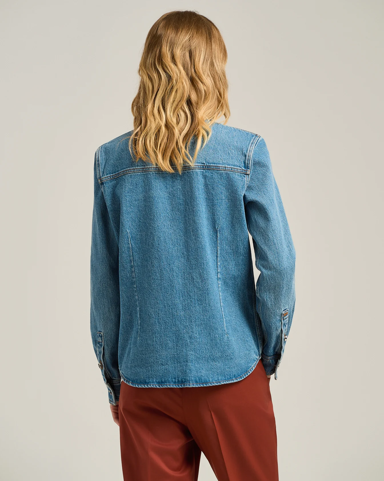 DENIM SHIRT MEDIUM BLUE STRETCH WITH POCKETS - Image 3