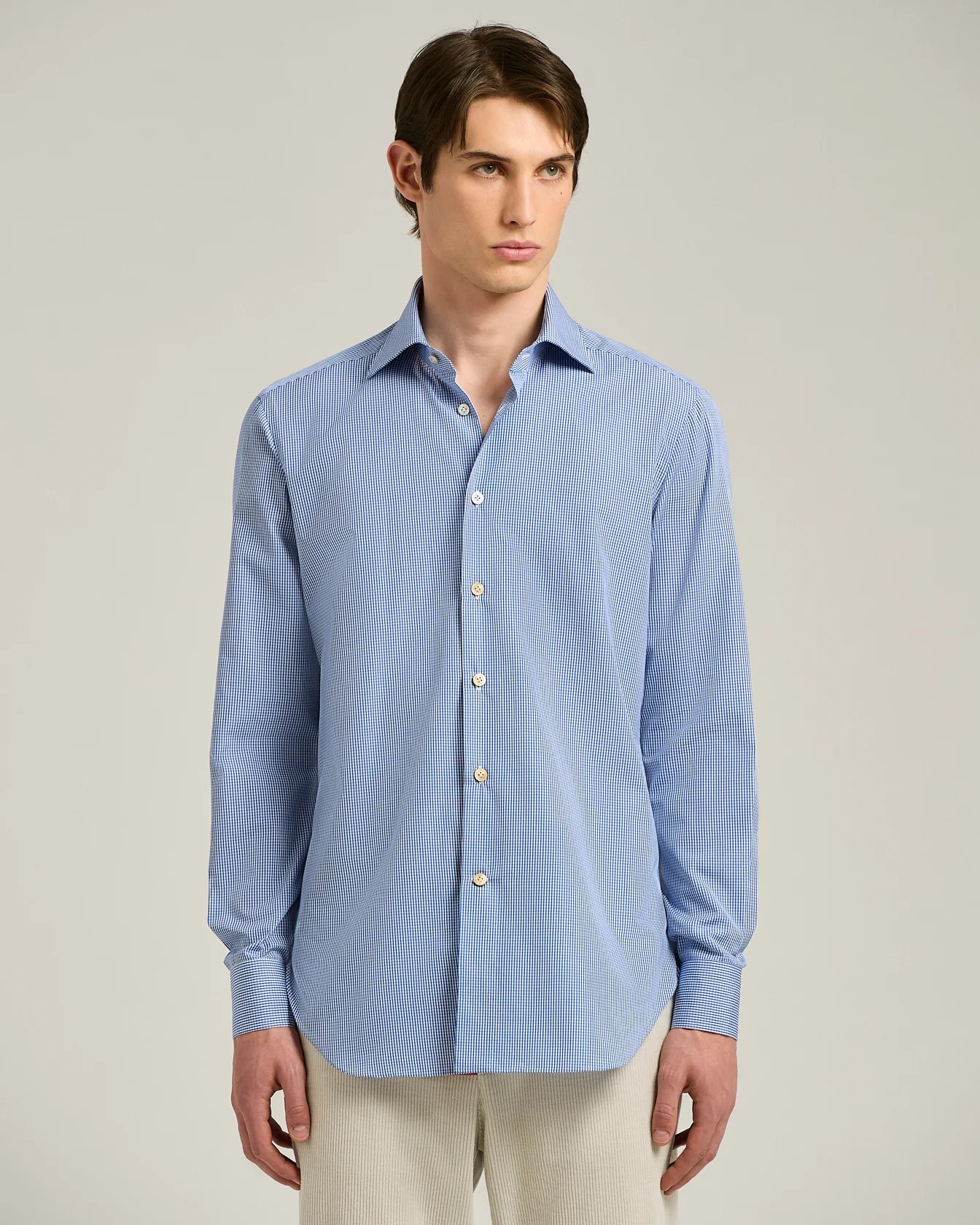 FORMAL' REGULAR FIT SHIRT IN LIGHT BLUE CHECKED COTTON - Image 2