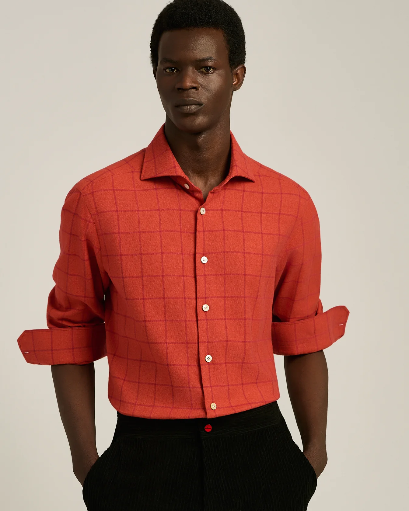 RED PLAID SHIRT IN COTTON FLANNEL - Image 4
