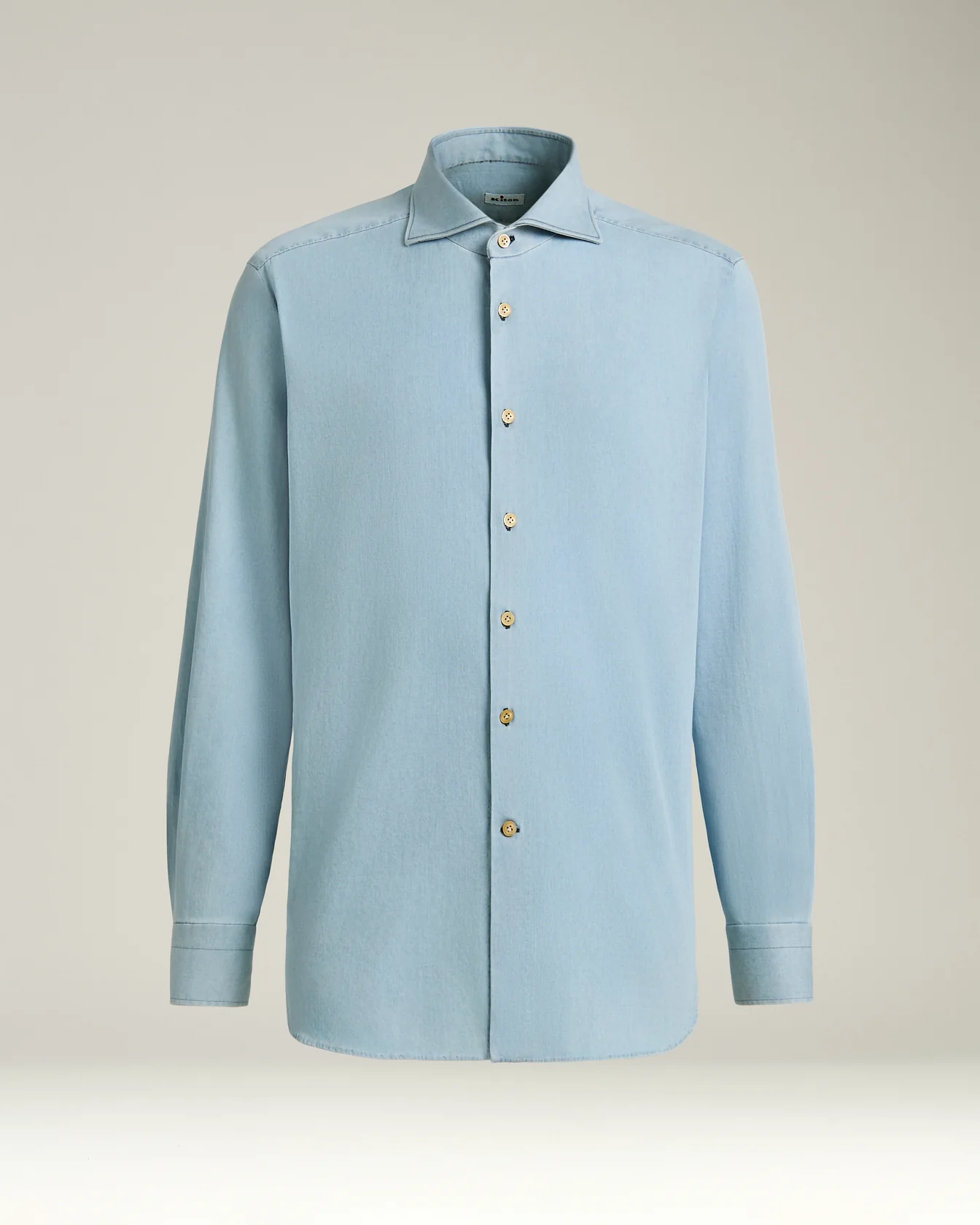 CASUAL LIGHT BLUE DENIM SHIRT WITH SPREAD COLLAR