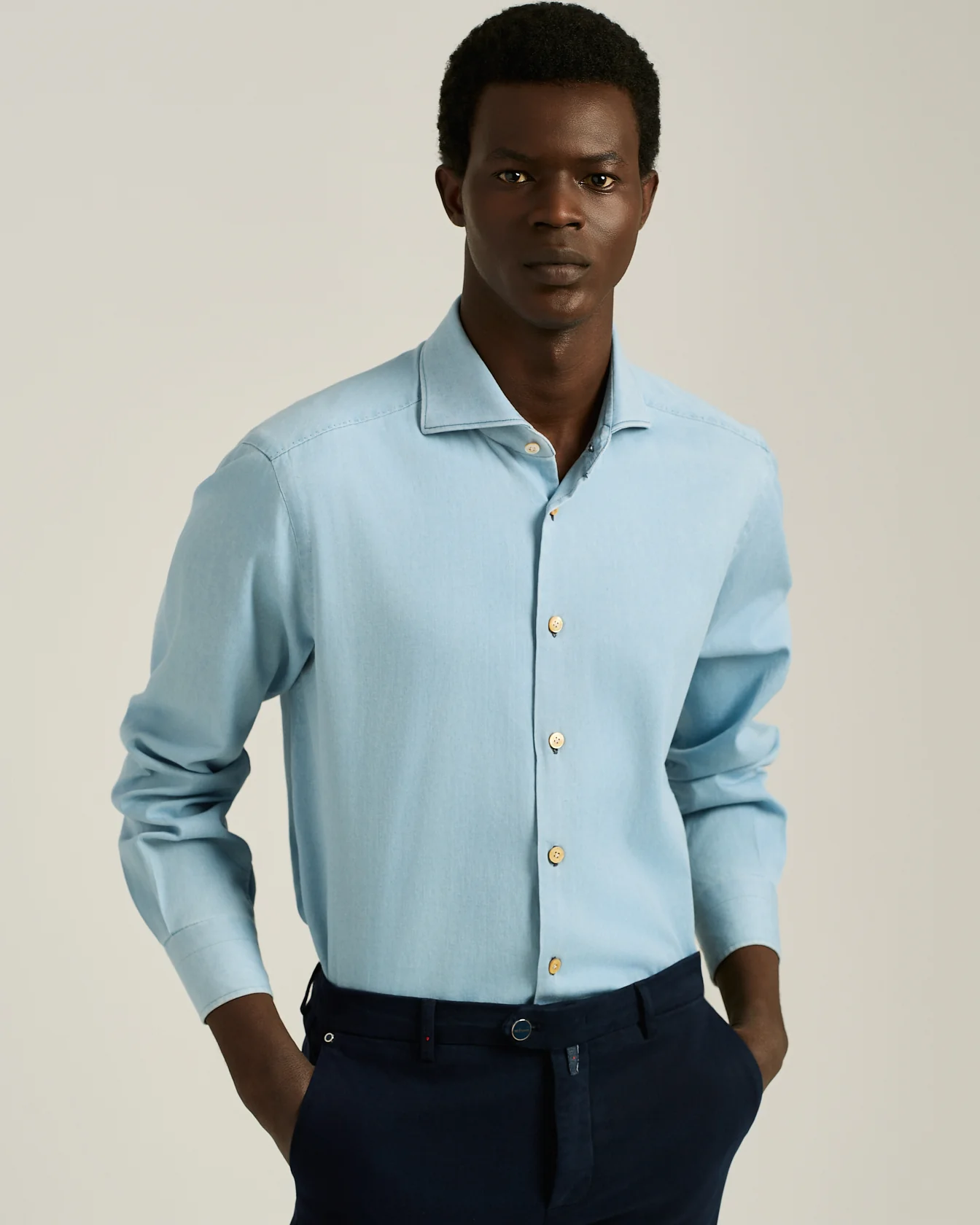 CASUAL LIGHT BLUE DENIM SHIRT WITH SPREAD COLLAR - Image 4