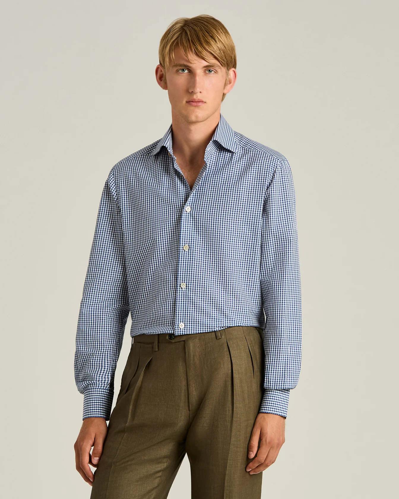 COTTON AND LINEN SHIRT WITH MICRO CHECKED PATTERN - Image 2