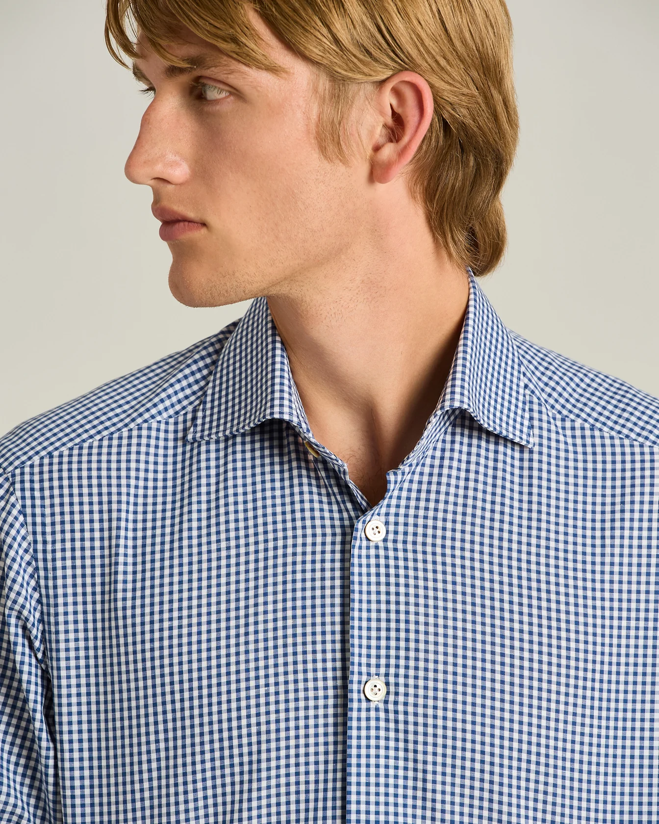 COTTON AND LINEN SHIRT WITH MICRO CHECKED PATTERN - Image 4