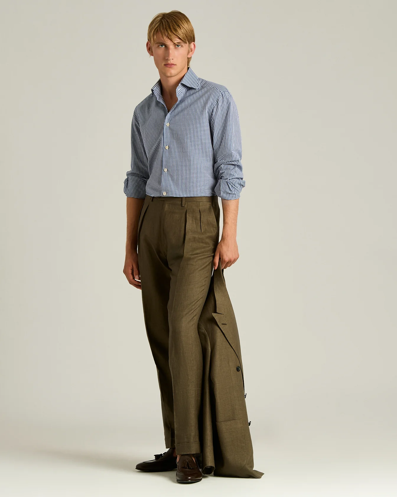 COTTON AND LINEN SHIRT WITH MICRO CHECKED PATTERN - Image 5