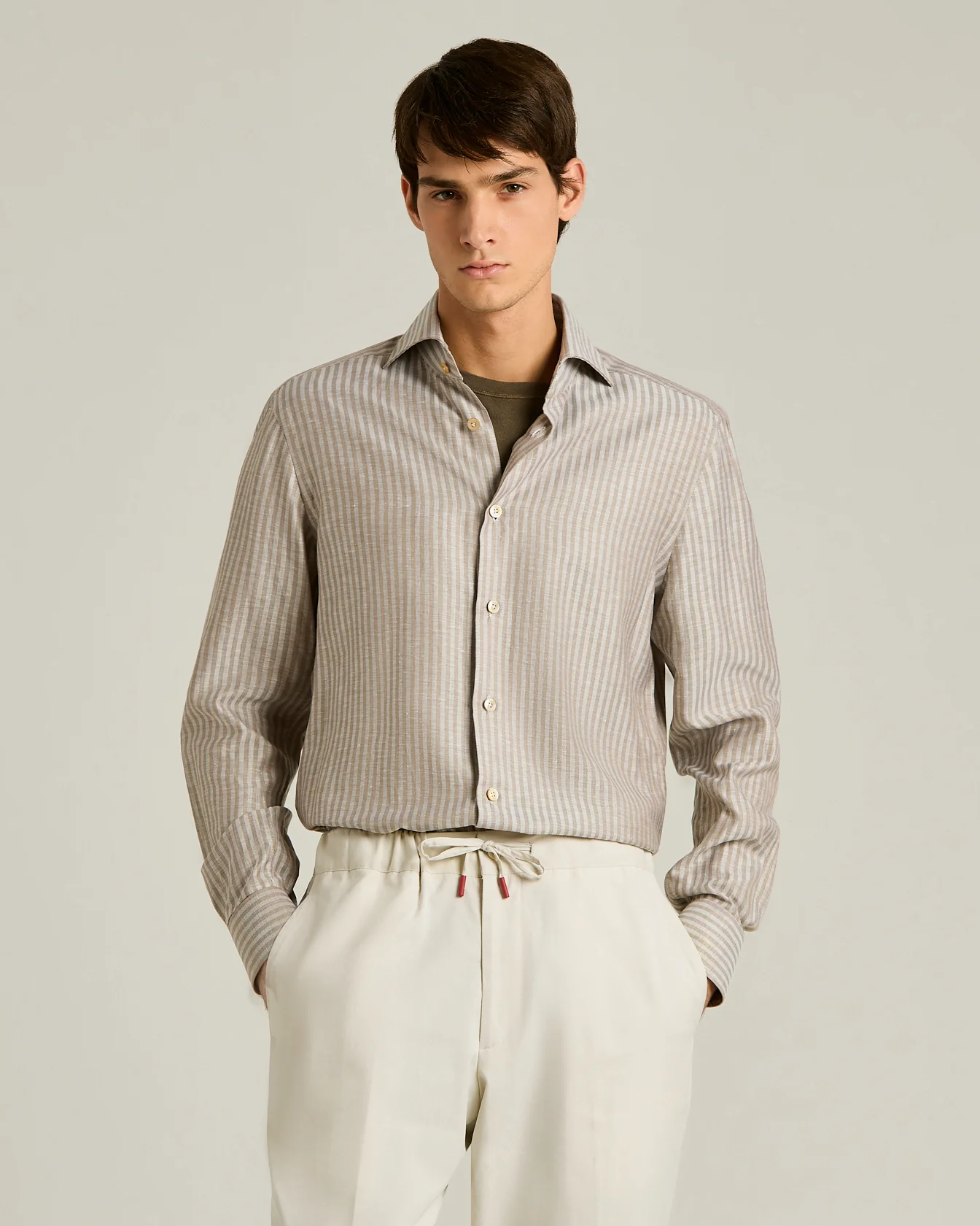COTTON AND LINEN SHIRT WITH FINE STRIPED PATTERN - Image 2