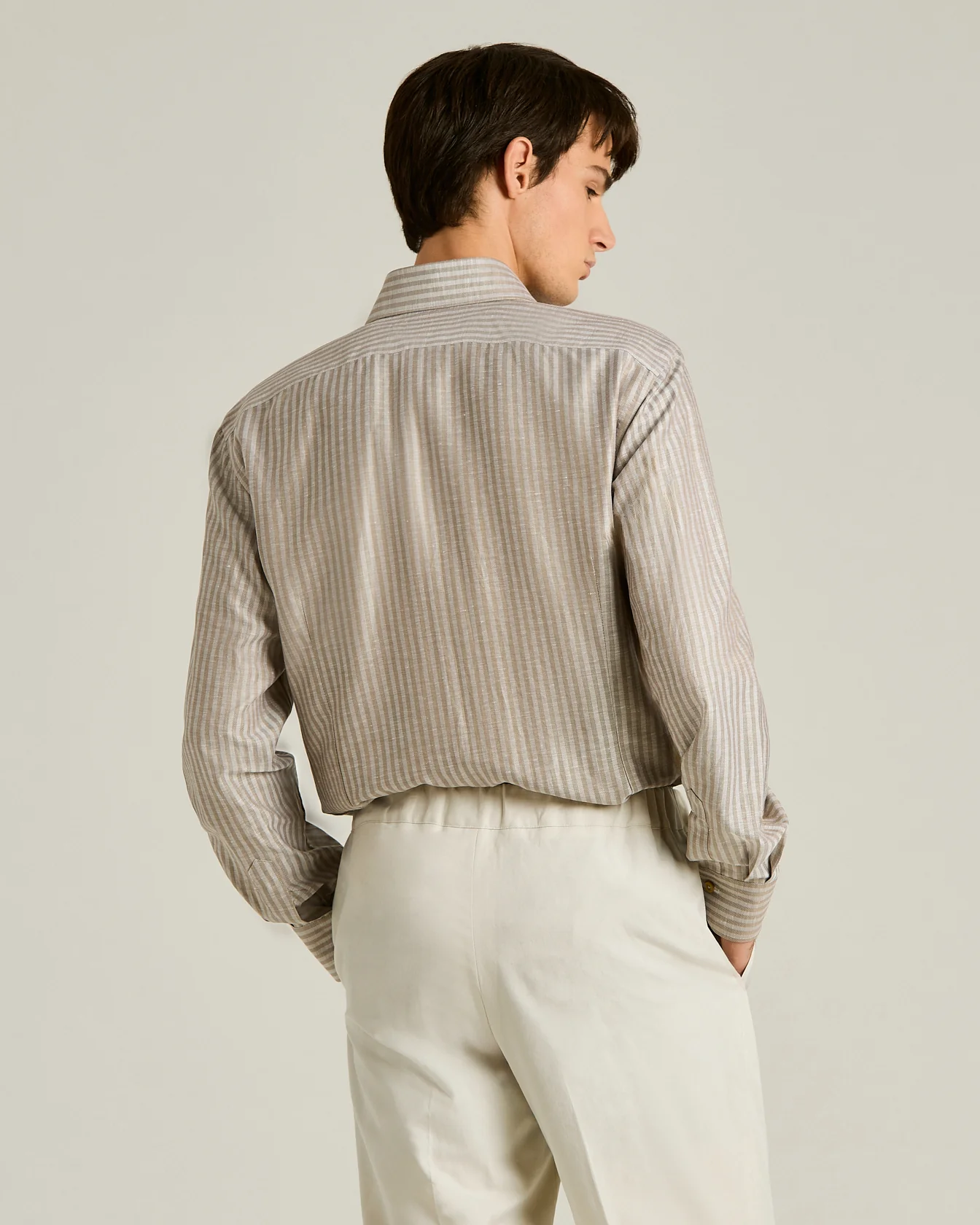COTTON AND LINEN SHIRT WITH FINE STRIPED PATTERN - Image 3