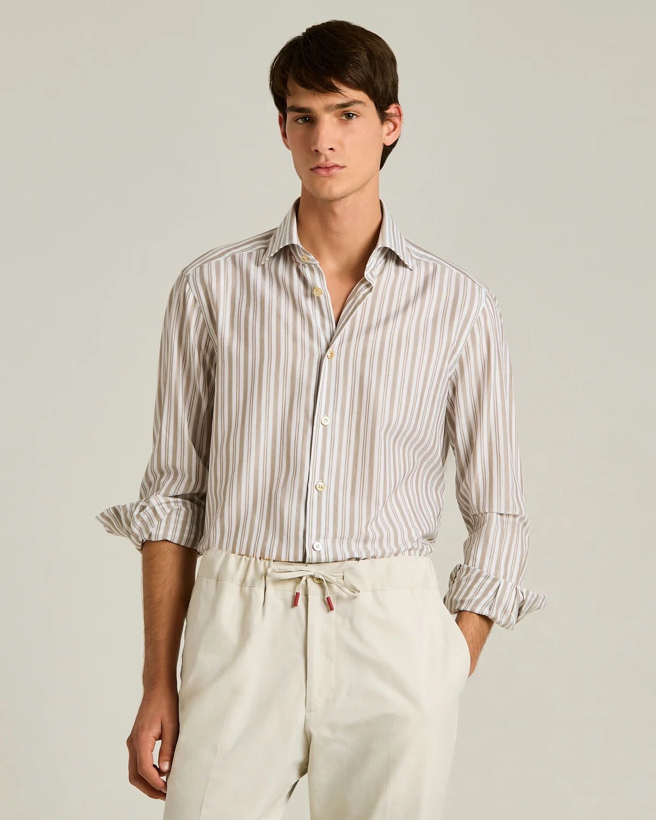 STRIPED COTTON BROWN SHIRT - Image 2