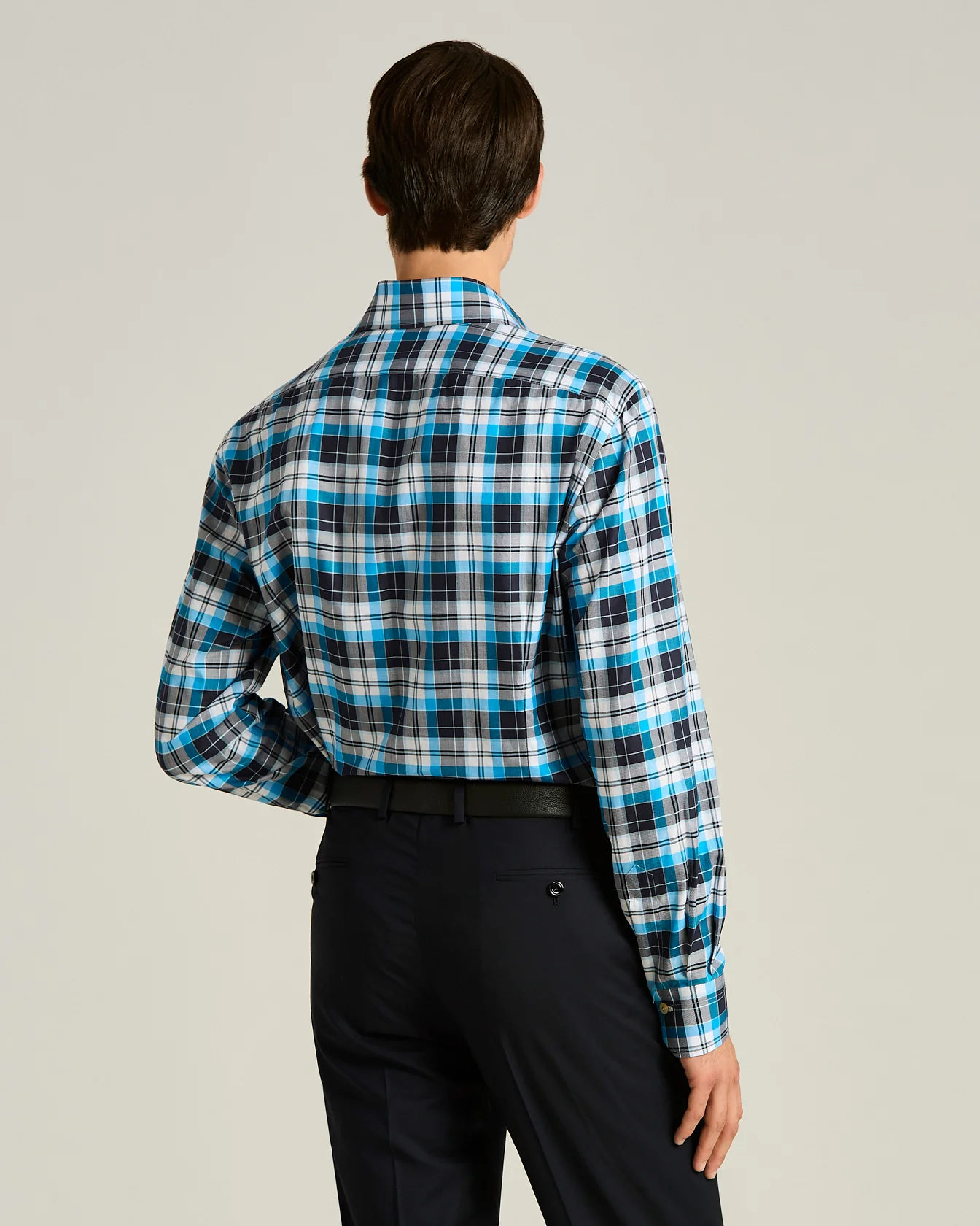 CHECKED COTTON SHIRT IN SKY BLUE - Image 3