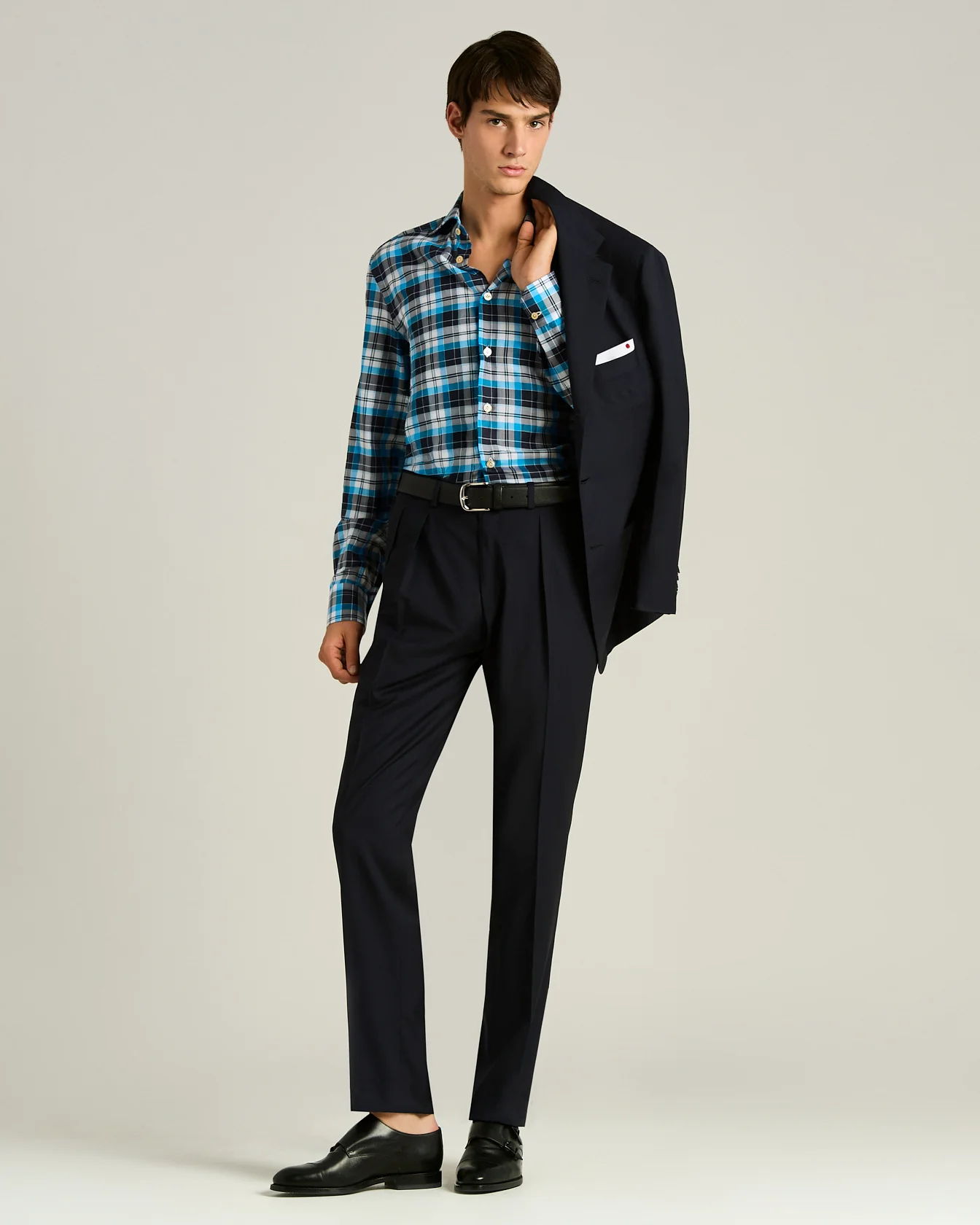 CHECKED COTTON SHIRT IN SKY BLUE - Image 5