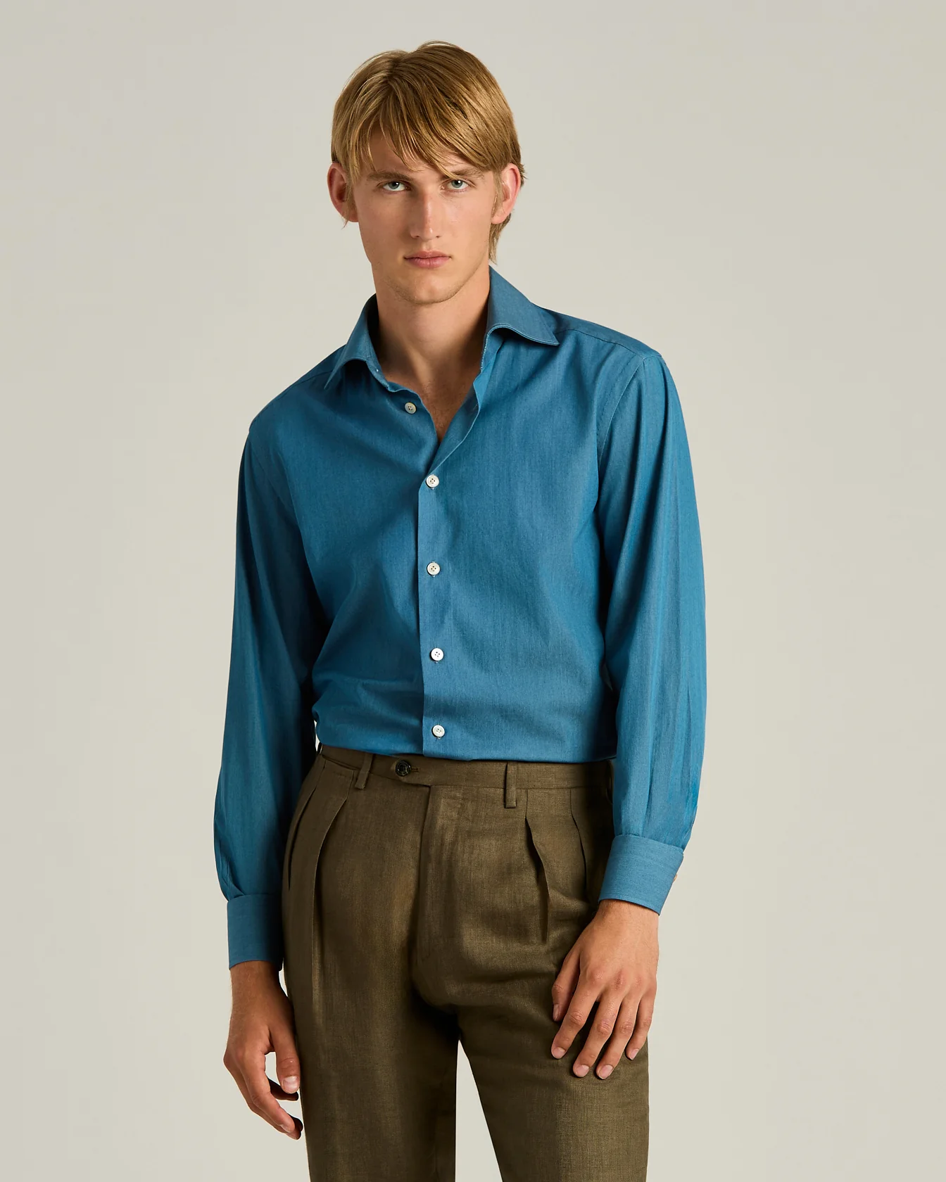 COTTON BLUE SHIRT WITH FRENCH COLLAR - Image 2