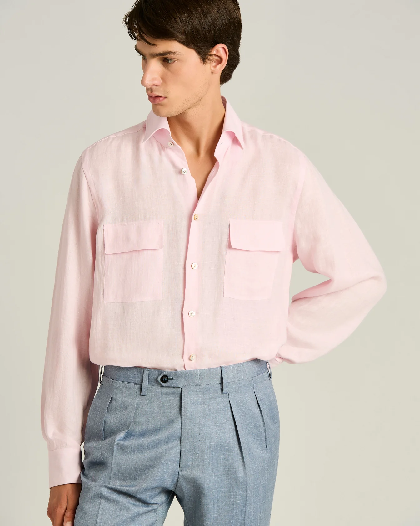 LINEN SHIRT WITH PATCH POCKETS IN ROSE - Image 4