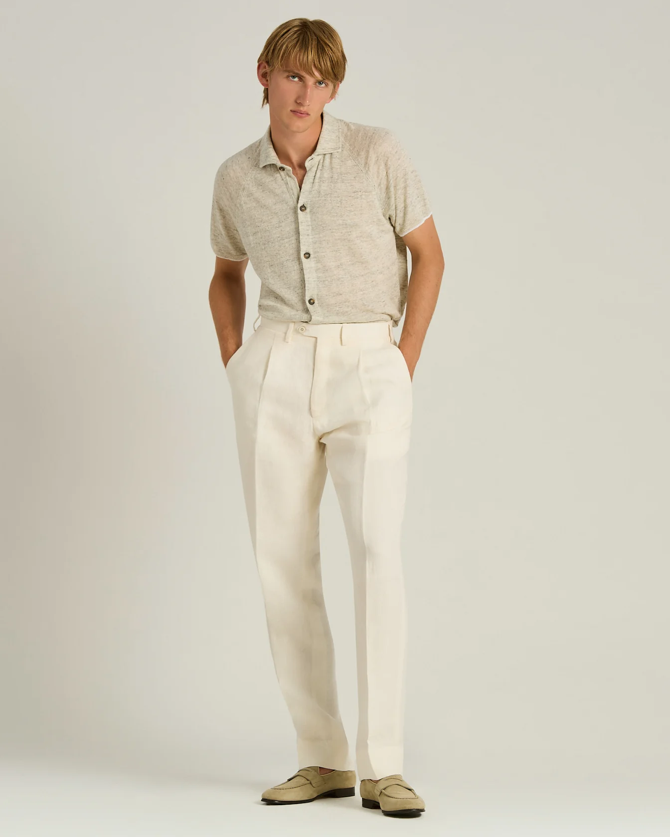 PURE LINEN SHORT-SLEEVED GREY SHIRT - Image 5