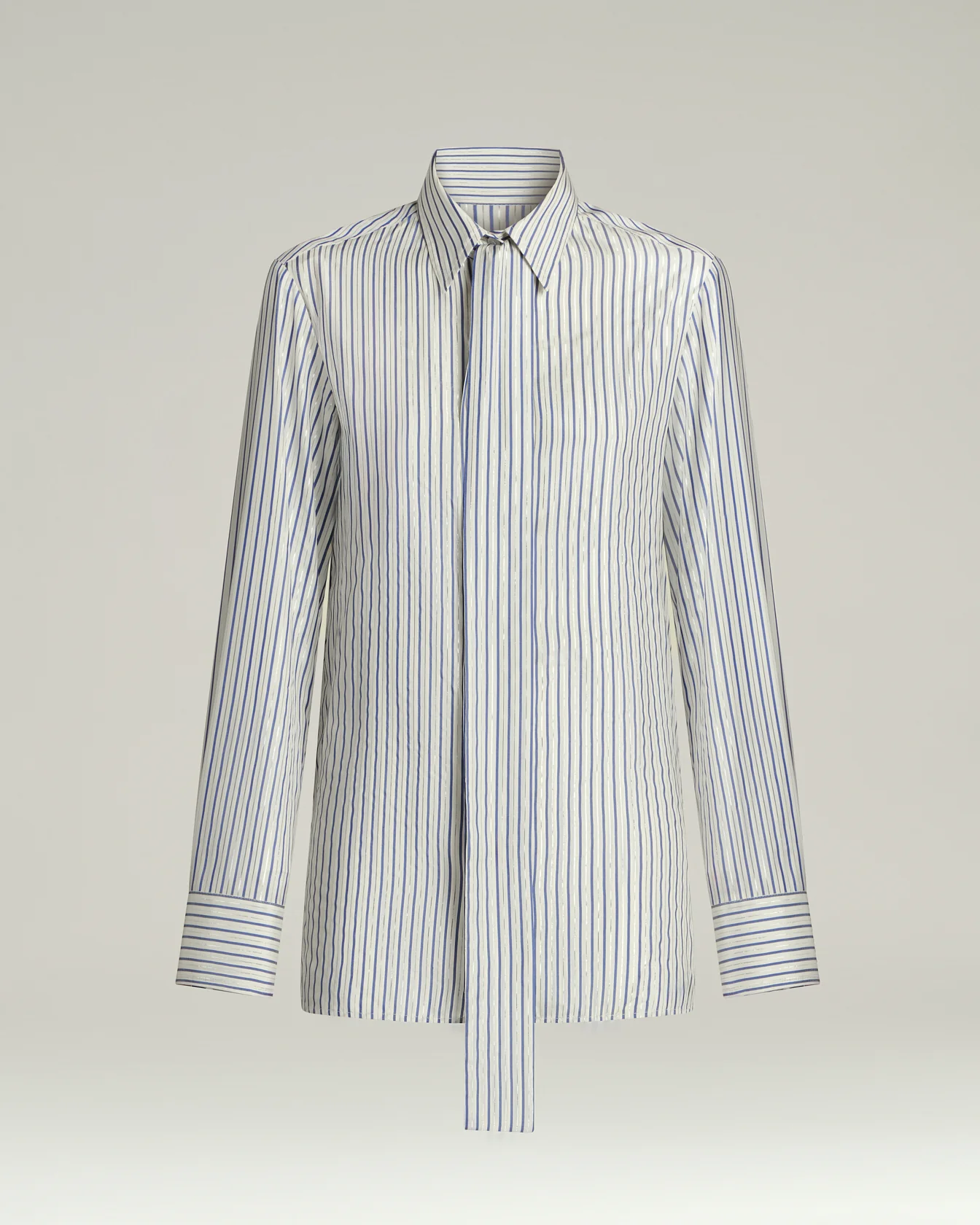 SILK SHIRT WITH TIE DETAIL WHITE AND BLUE