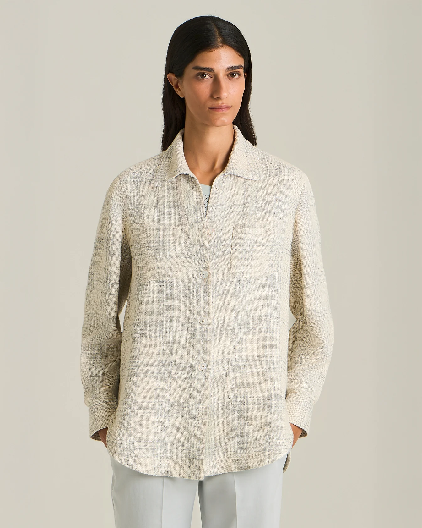 SILK AND LINEN BLEND CHECKED OVERSHIRT - Image 3