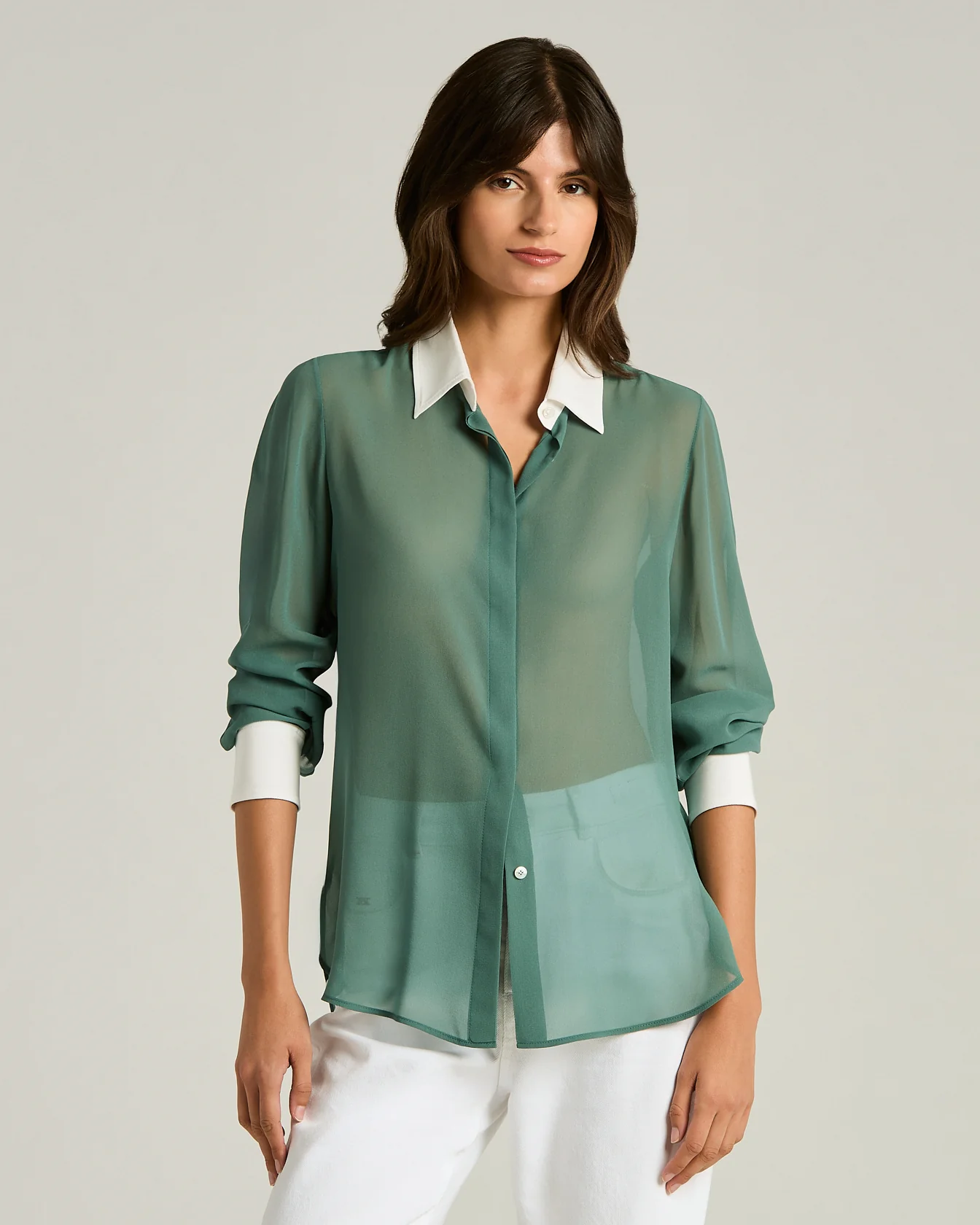 PURE SILK SHIRT IN SAGE - Image 2