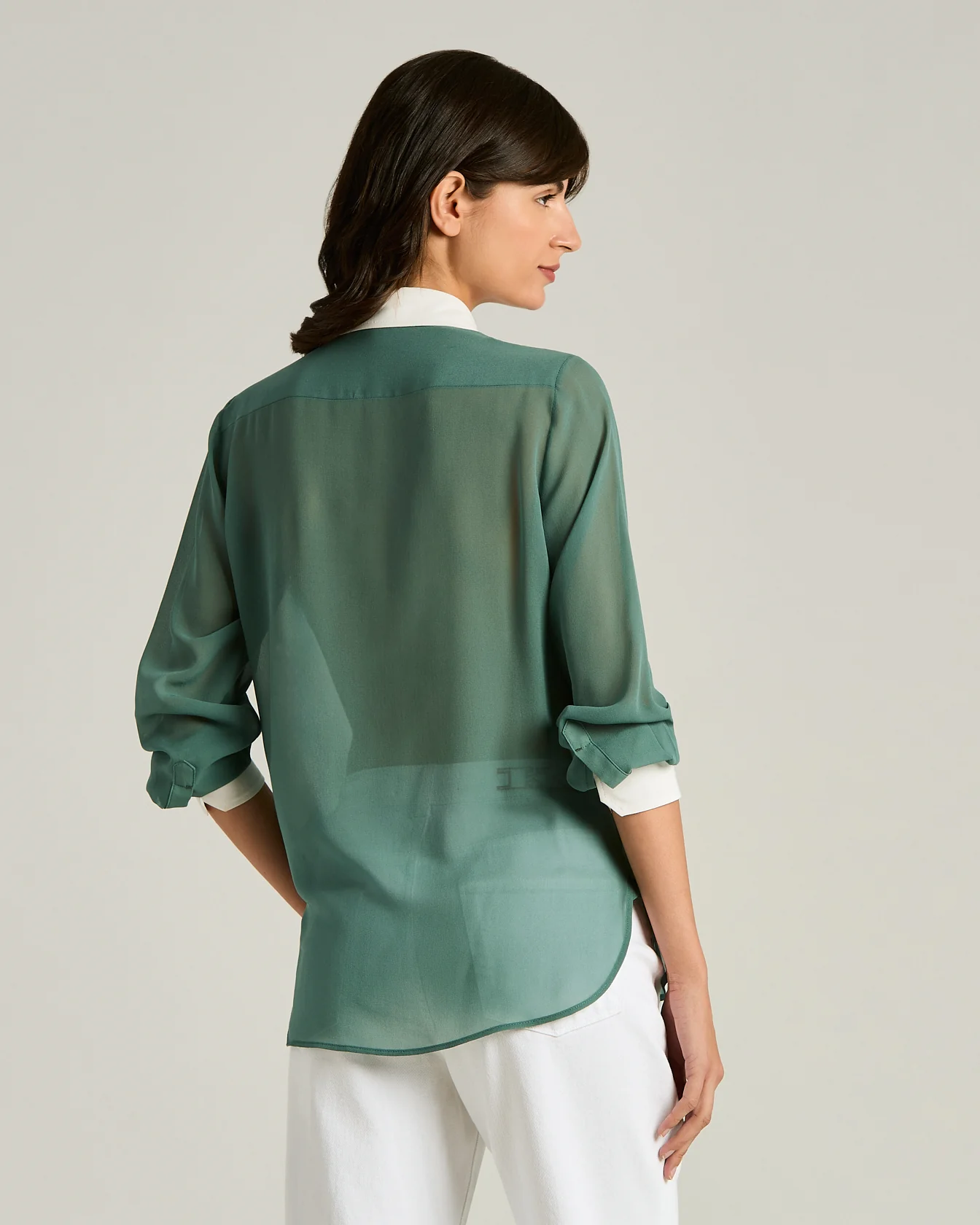 PURE SILK SHIRT IN SAGE - Image 3