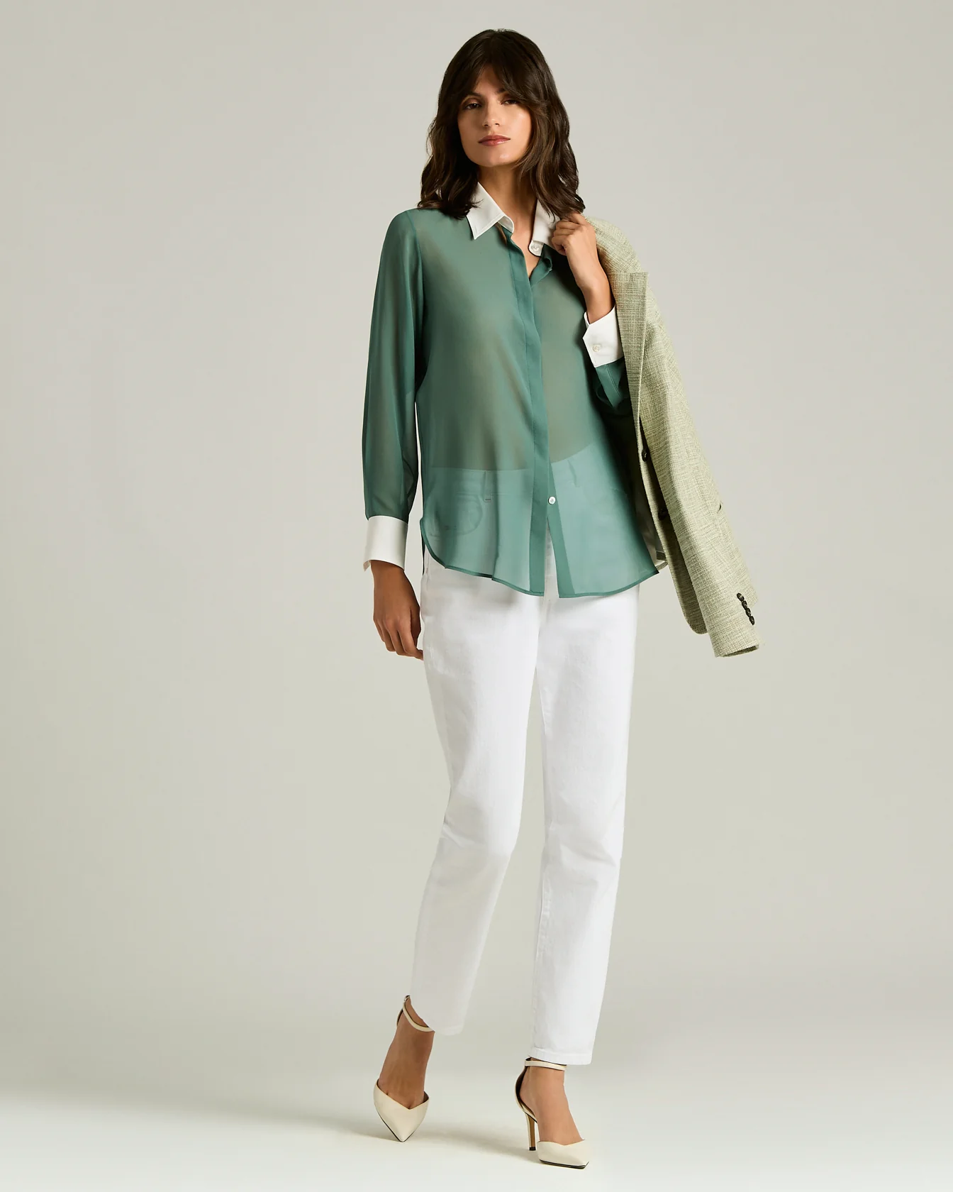 PURE SILK SHIRT IN SAGE - Image 5